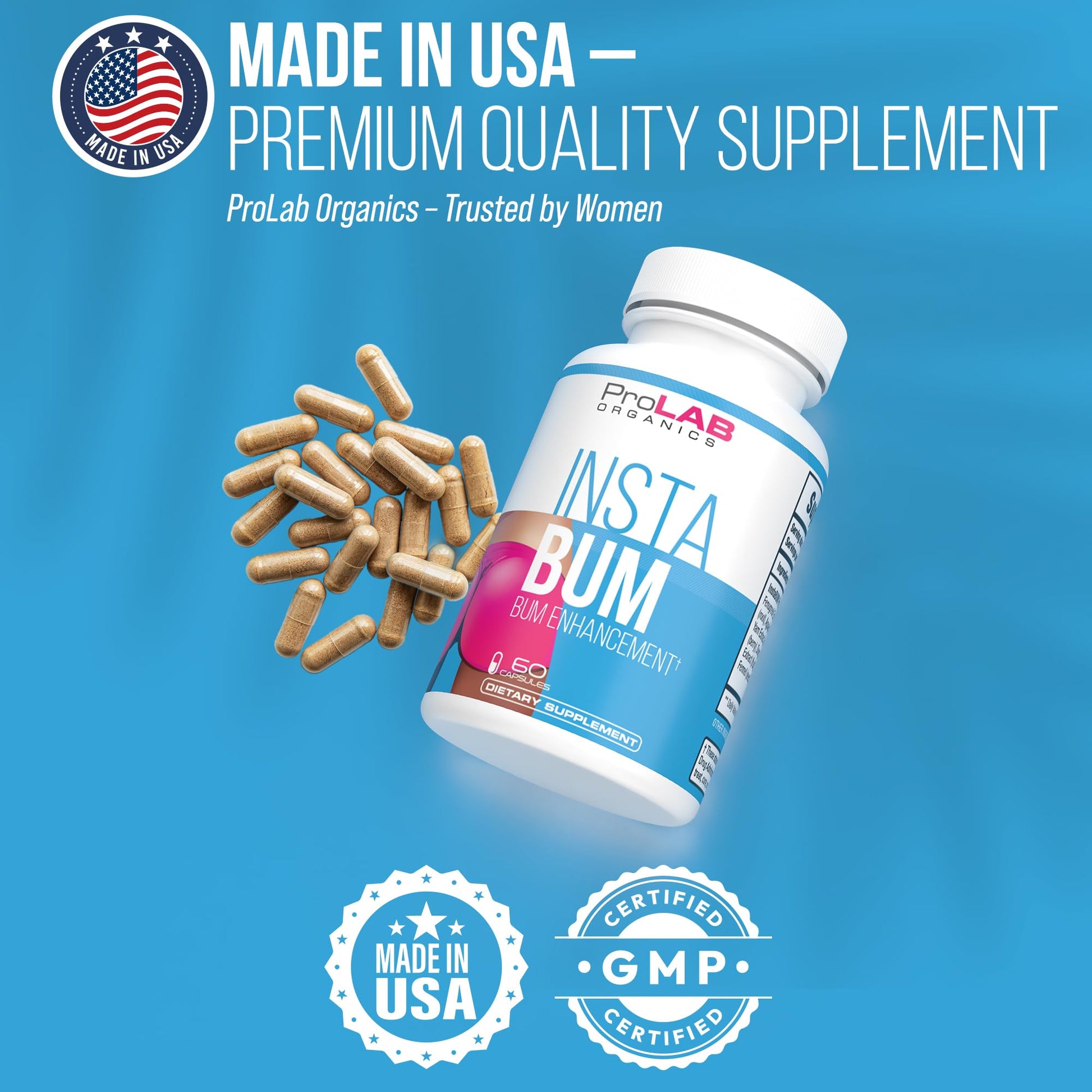 ProLab Organics InstaBum Bum Enhancement Pills – Lift, Shape, and Fill Glutes – Fast Growth for Bigger Butt and Hips – No Gummies. Visible Results in 1-2 Weeks ProLab Organics buy supplements canada