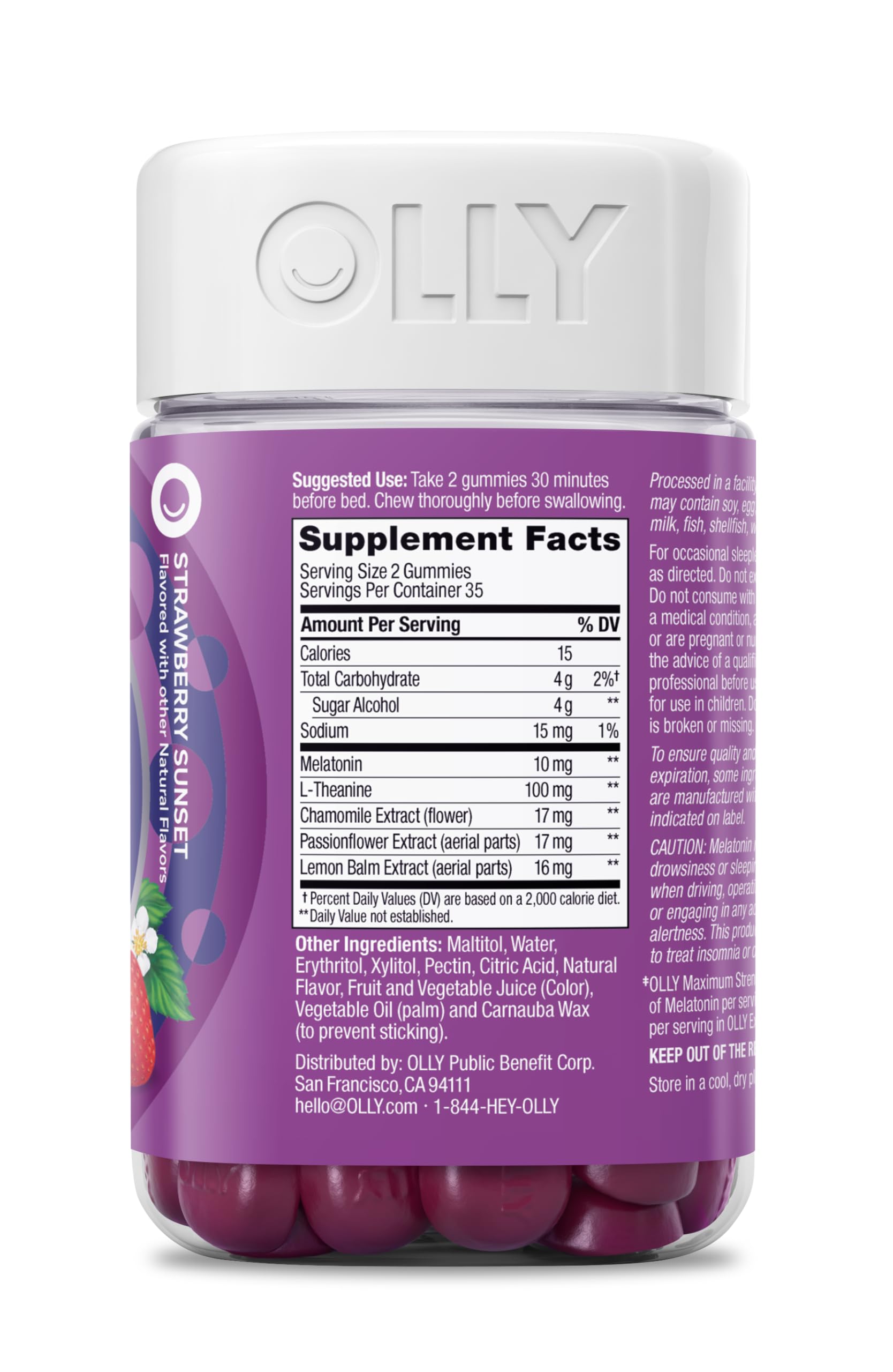 OLLY Max Strength Sleep Gummy, 10mg Melatonin, L-Theanine, Chamomile, Lemon Balm, Sugar Free, Vegetarian Sleep Aid, Strawberry - 70 Count OLLY buy supplements canada