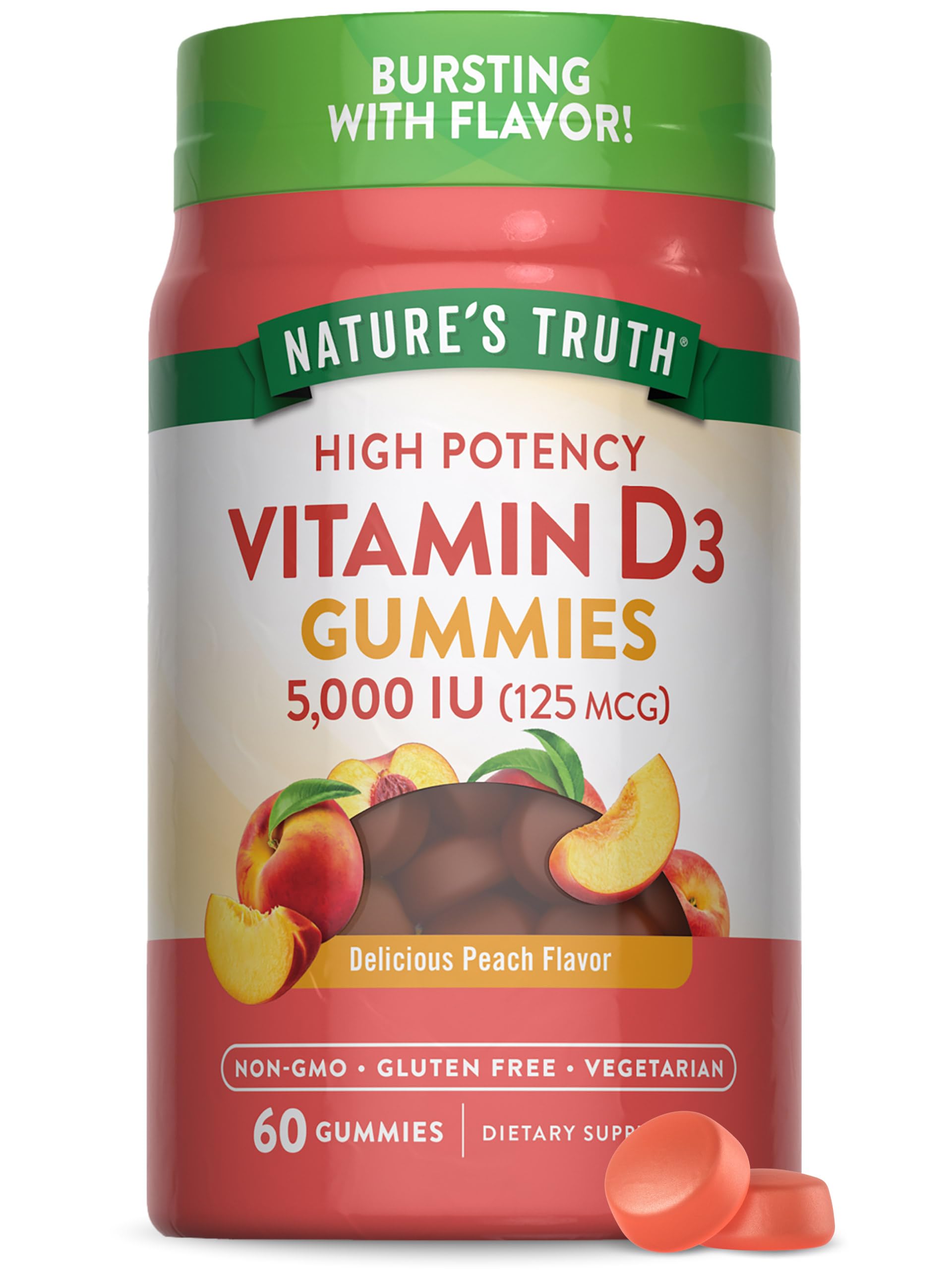 Nature's Truth Vitamin D3 Gummies | 5000 IU | 60 Count | Peach Flavor | Vegetarian, Non-GMO & Gluten Free Supplement Nature's Truth buy supplements canada