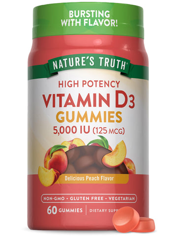 Nature's Truth Vitamin D3 Gummies | 5000 IU | 60 Count | Peach Flavor | Vegetarian, Non-GMO & Gluten Free Supplement Nature's Truth buy supplements canada
