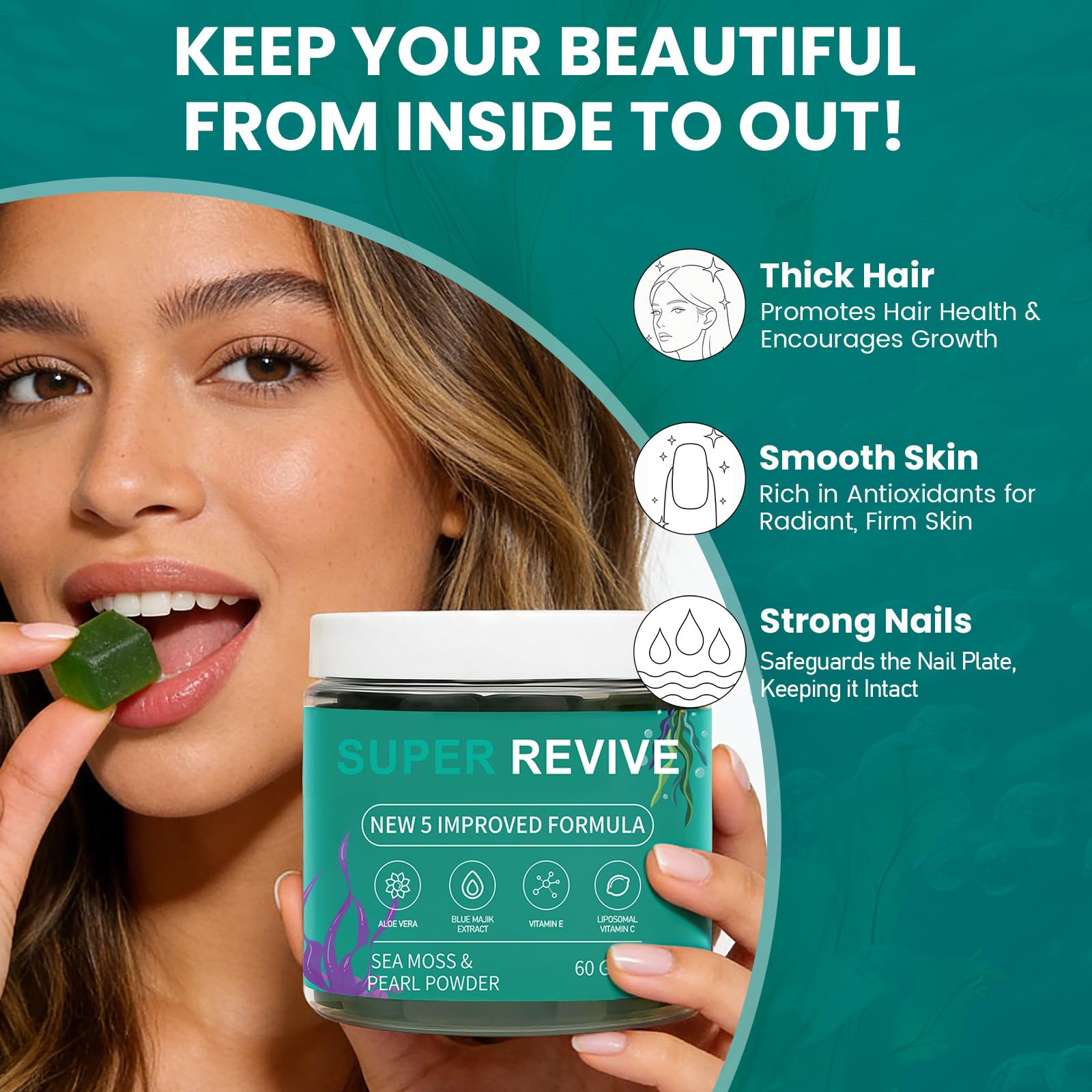 caicieter Super Revive Gummies for Hair Loss - Sea Moss Gummies with Vitamin C, E, Aloe Vera & Pearl Powder Glow, Promotes Thicker, Fuller & Stronger Hair - 60 Count caicieter buy supplements canada