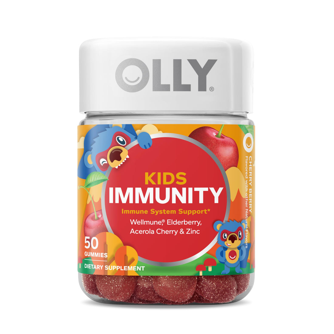 OLLY Kids Immunity Gummy, Immune Support, Wellmune, Elderberry, Vitamin C, Zinc, Chewable Supplement, Cherry - 50 Count OLLY buy supplements canada