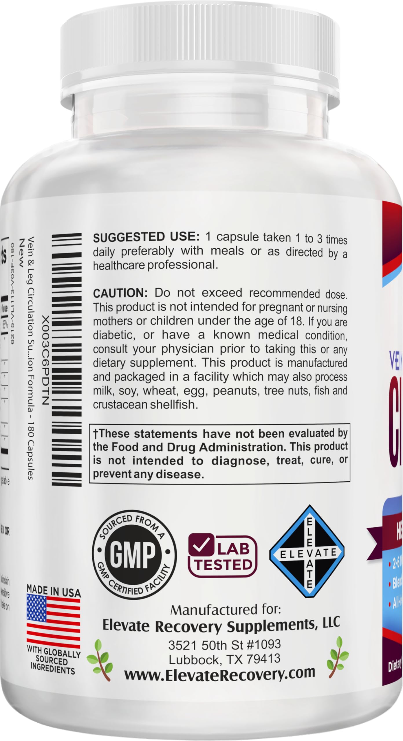 Vein & Leg Circulation (2-Month) Support Supplement with 8 Active Ingredients in 1 Formula | Leg + Vein | Blood Circulation Support Supplements | 60-Day Bulk Supply | 180 Capsules Elevate Recovery Supplements buy supplements canada