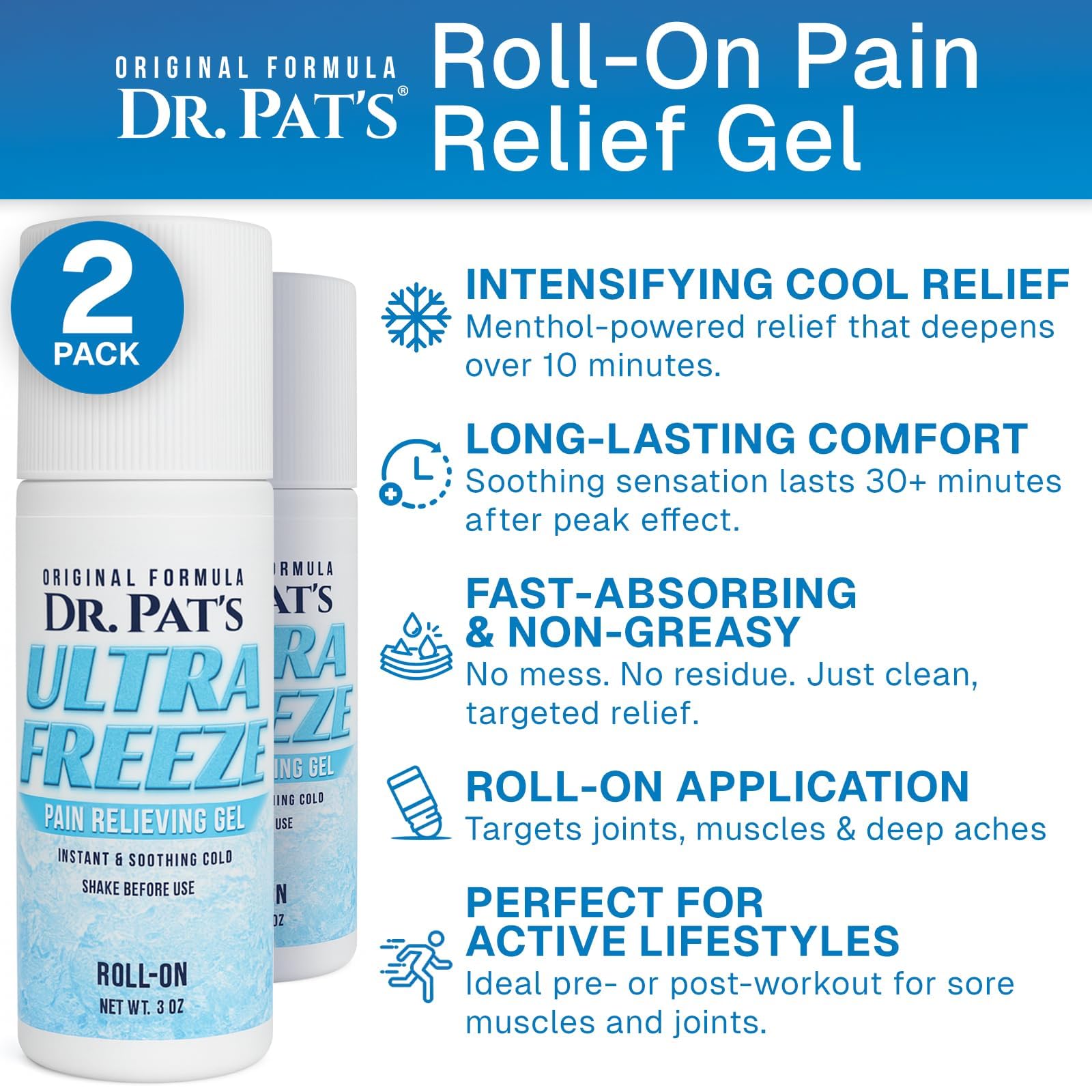 Ultra Freeze Roll-On Pain Relief Gel (3oz) - Joint & Muscle Therapy Rub for Arthritis, Neuropathy, Foot, and Joint - Cooling Topical Anti-Inflammatory (2 Pack) Ultra Freeze buy supplements canada