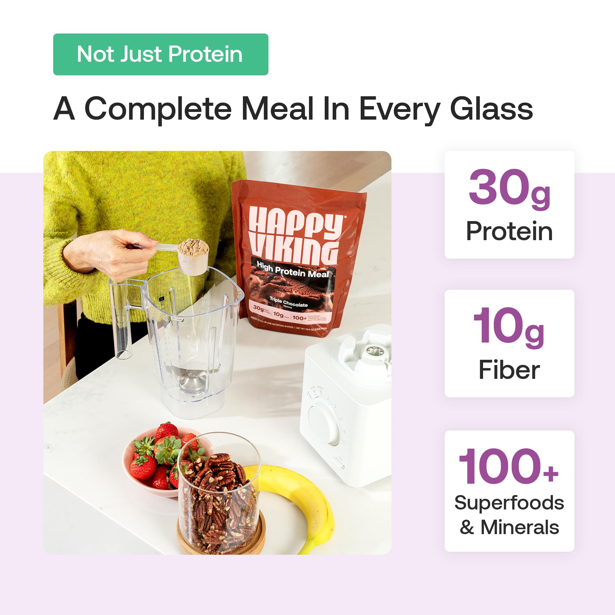 Happy Viking Plant-Based Protein Powder +100 Superfoods Chocolate Meal Replacement Shake, Created by Venus Williams, 30g Plant Protein, 10g Fiber, Vegan, Gluten-Free, Non-GMO,15 Meals Happy Viking buy supplements canada