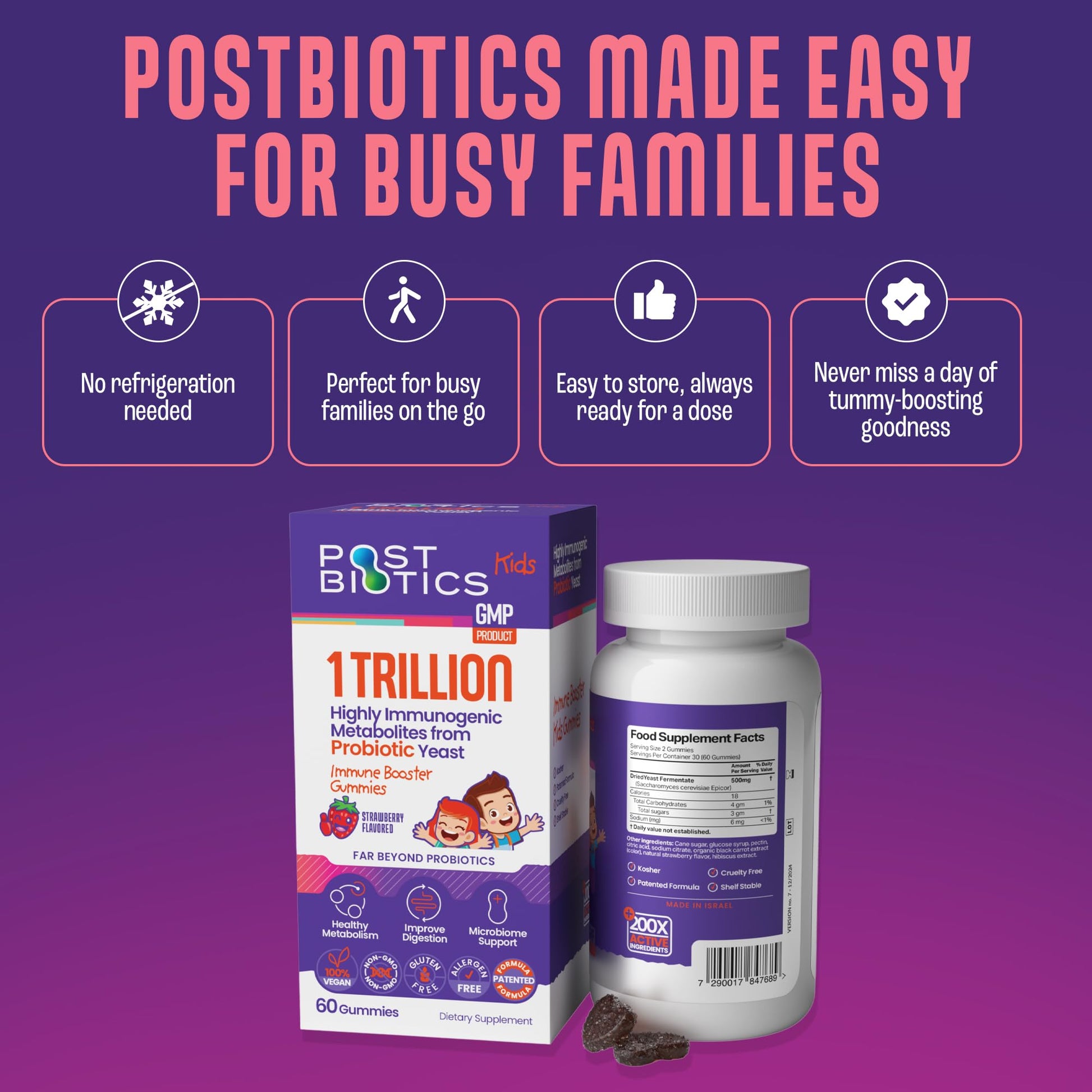 NAVEH PHARMA Postbiotics Kids Strawberry Gummies. Children’s Postbiotics, Ages 4+, 1 Trillion metabolites 200X Ingredients Than Probiotic Or Prebiotic. Gut Health, Immunity, Digestion & Microbiome NAVEH PHARMA buy supplements canada