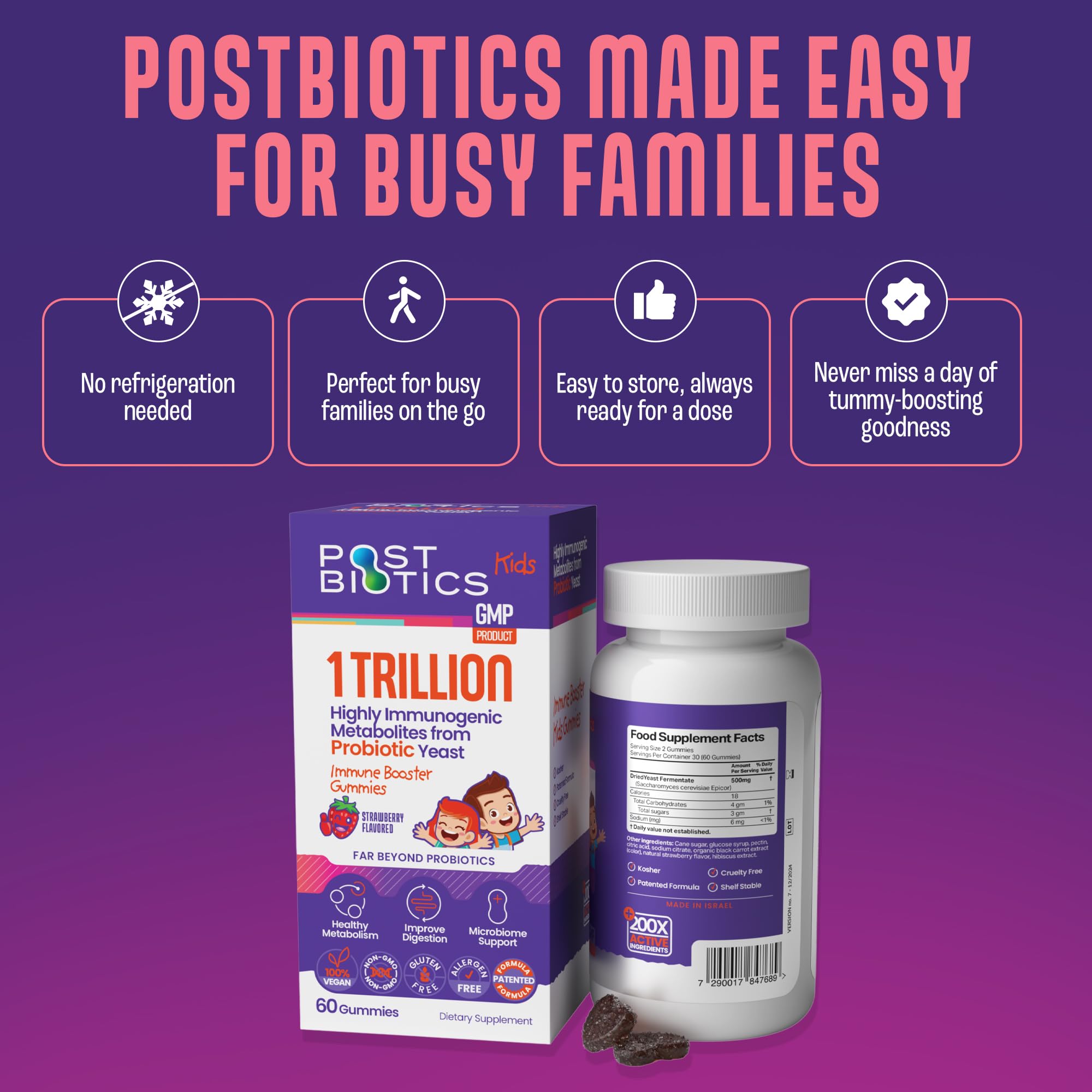 NAVEH PHARMA Postbiotics Kids Strawberry Gummies. Children’s Postbiotics, Ages 4+, 1 Trillion metabolites 200X Ingredients Than Probiotic Or Prebiotic. Gut Health, Immunity, Digestion & Microbiome NAVEH PHARMA buy supplements canada