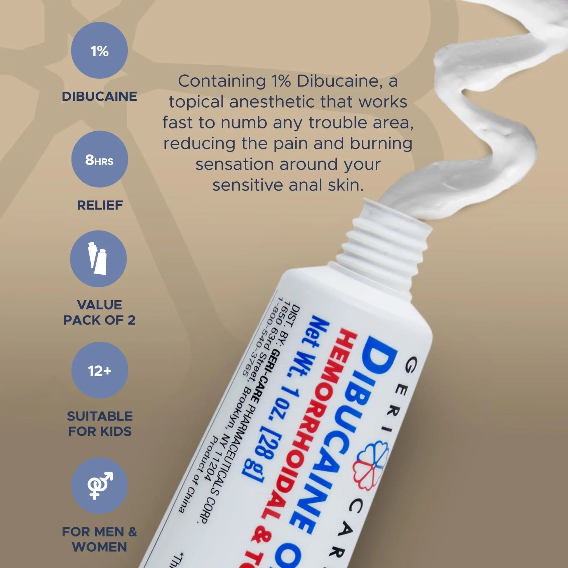 GeriCare Dibucaine Hemorroid Ointment 1% Pain-Relief Hemorrhoid Cream |Hemorroidal & Topical Analgesic| Quick Relief from Burning & Itching | Fast-Acting External Hemorrhoid Treatment 1oz (2 Pack) GeriCare buy supplements canada