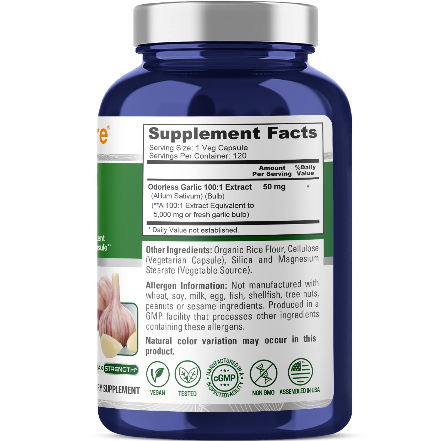 NusaPure Odorless Garlic 100:1 Extract, 50 mg Equivalent to 5000mg Capsule | 120 Veggie Caps | High Potency | Herbal Supplement | Non-GMO | Vegan NusaPure buy supplements canada