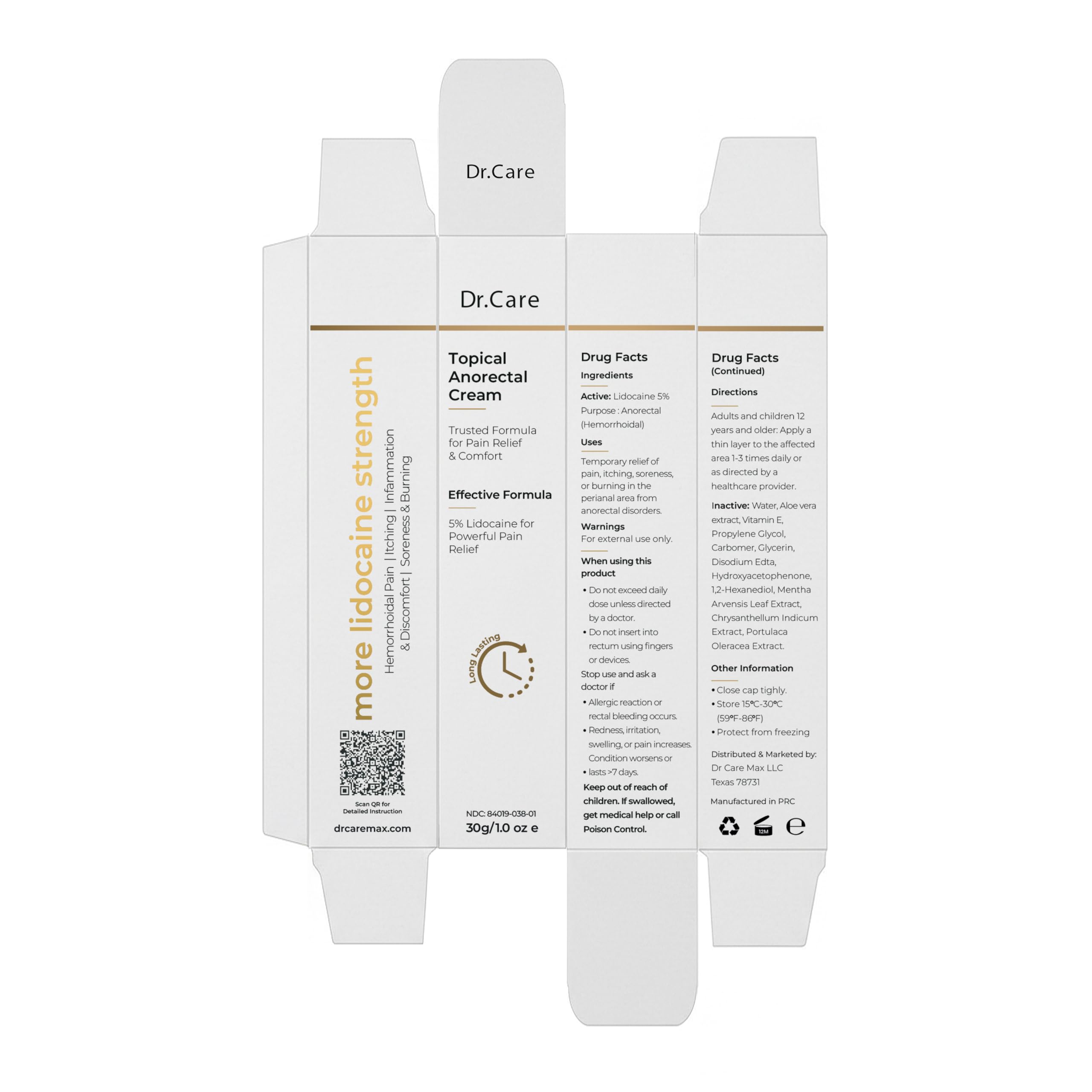 Dr Care Anorectal Cream with 5% Lidocaine - Maximum Strength Topical Anesthetic for Hemorrhoid Relief, Itching, & Burning (1.0 oz) Dr Care buy supplements canada