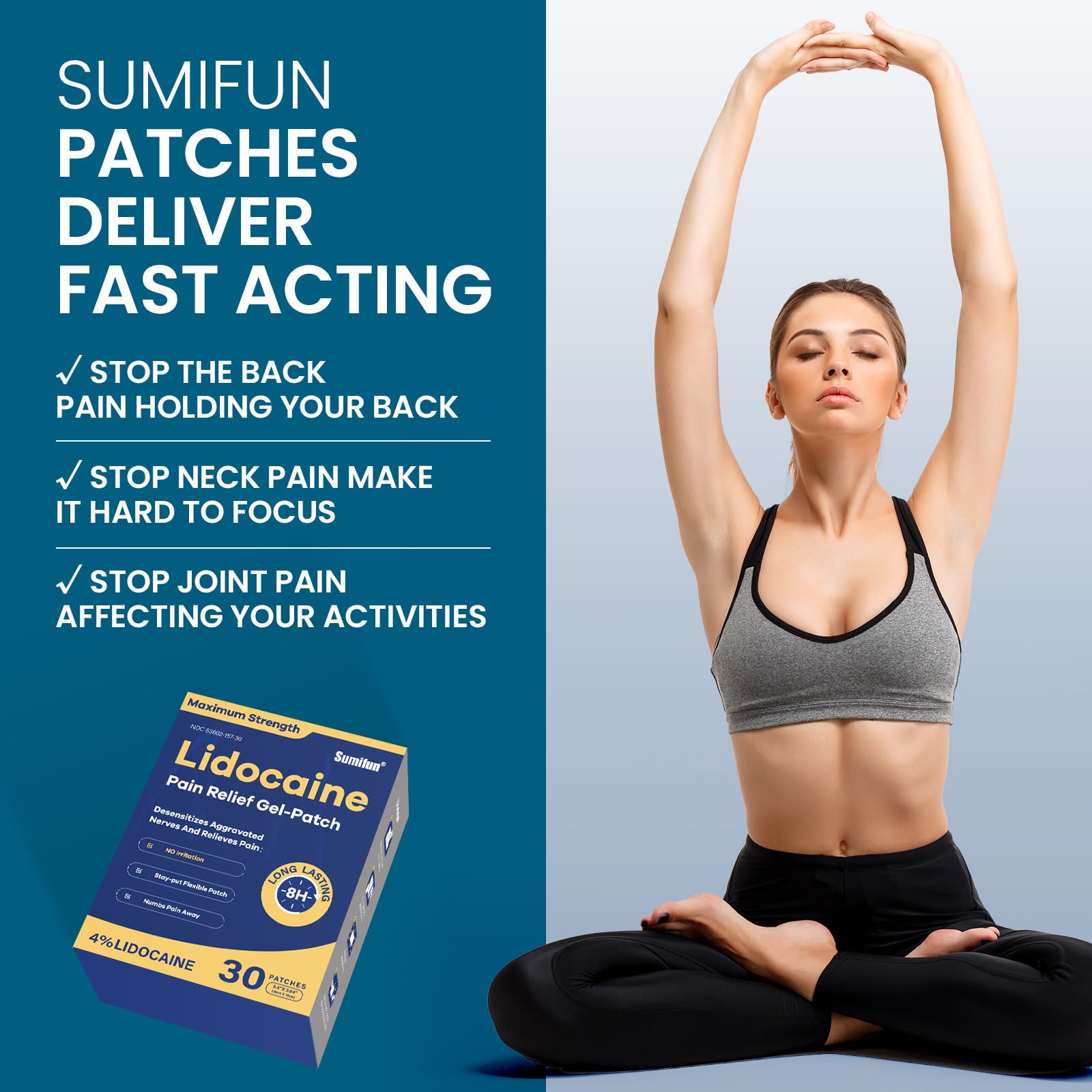 Sumifun 4% Lidocaine Pain Relief Patches 30 Count Maximum Strength Numbing Gel Patch for Back Knee Neck Joint Ache Muscle Soreness Topical Analgesic Sumifun buy supplements canada