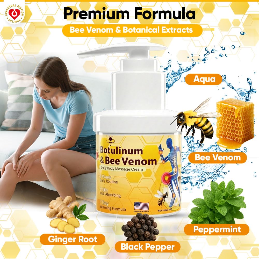 PPT.MHC Bee Venom Warming Cream with Pump - Massage Body Rub with Ginger, Peppermint & Black Pepper - Premium Bee Venom Lotion for Back, Legs & Feet - Everyday Non-Greasy 3.5oz Cream PPT.MHC buy supplements canada