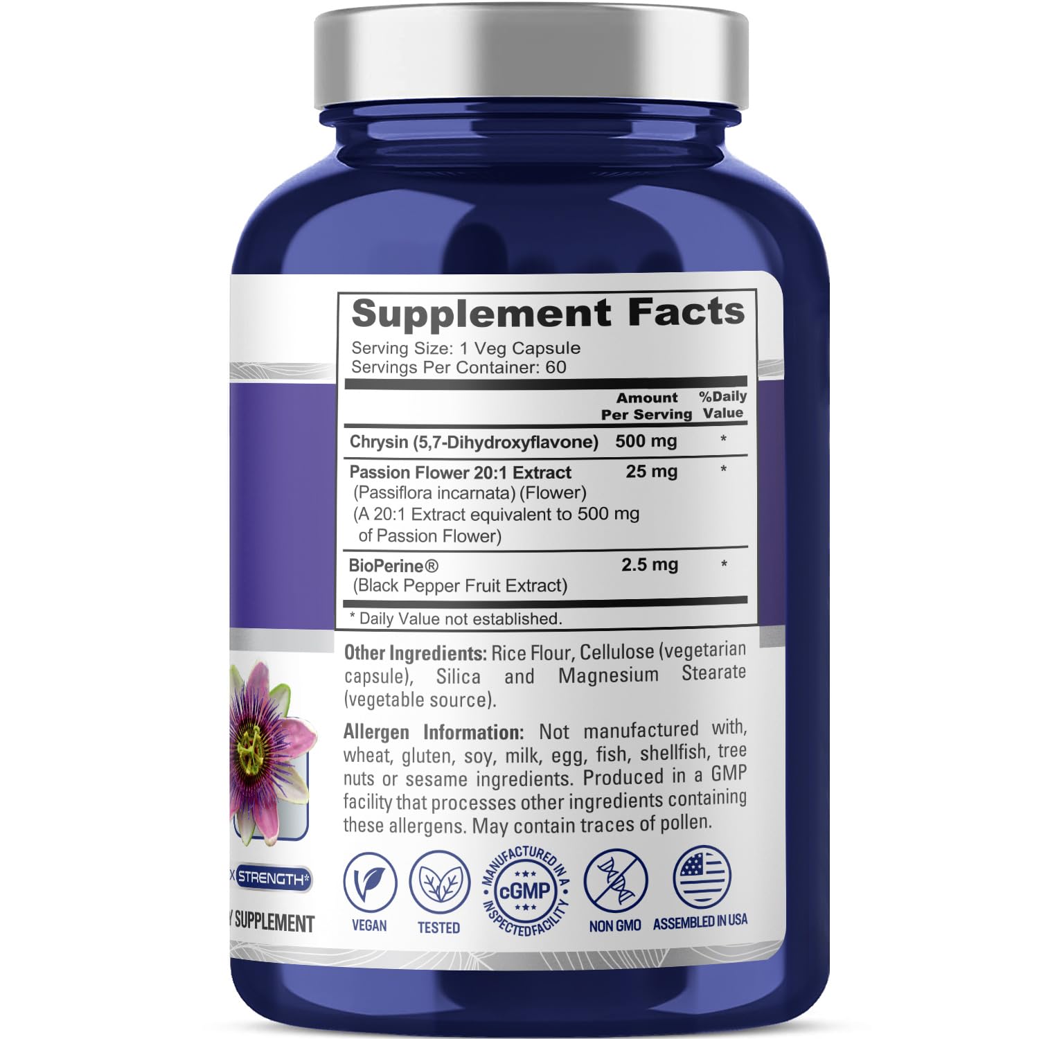 NusaPure Chrysin 500mg, 60 Veggie Capsules | Passion Flower Complex 500mg Supplement | 5, 7-Dihydroxyflavone | Concentrated Extract | Non-GMO, BioPerine & Vegan NusaPure buy supplements canada
