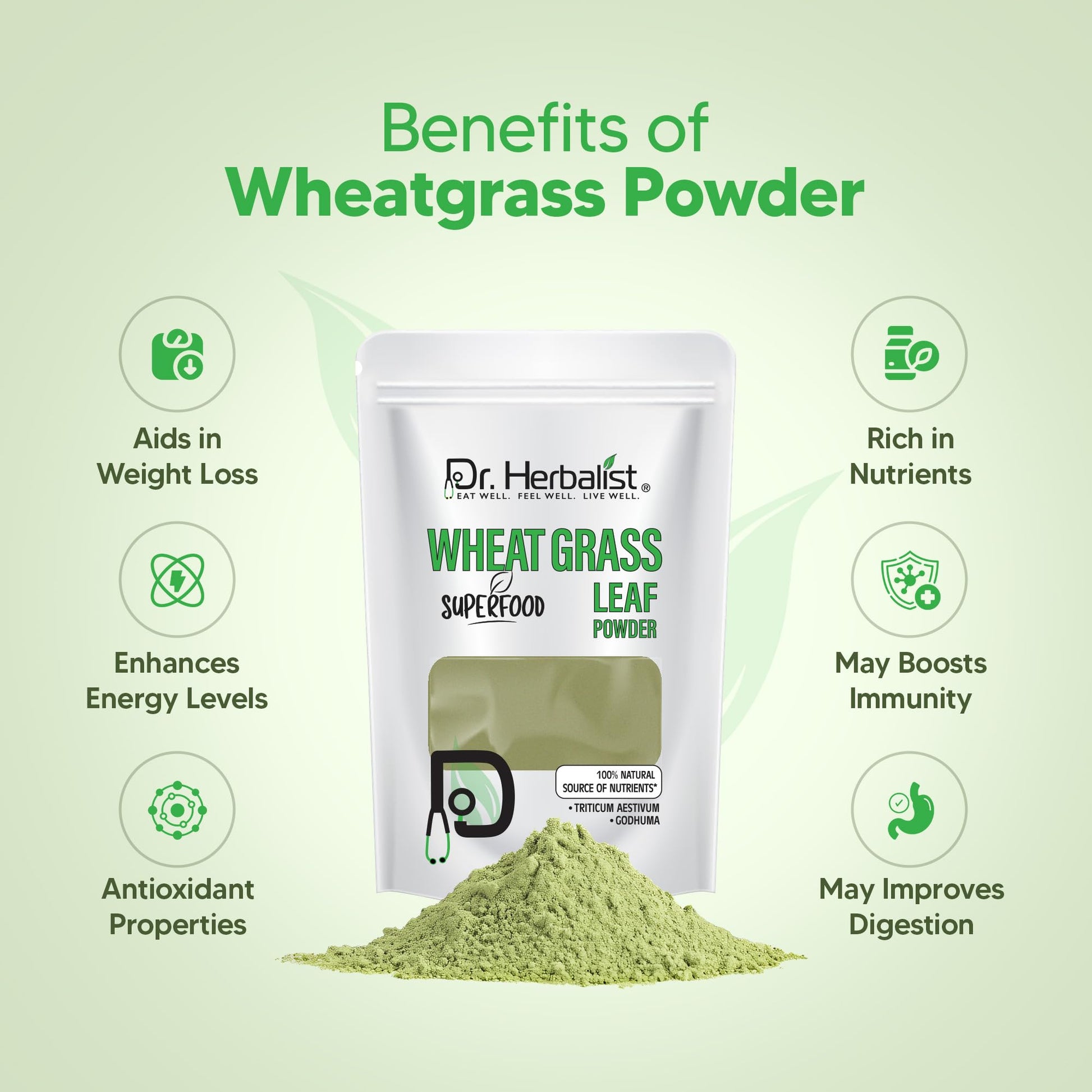Dr. HERBALIST Wheatgrass Powder 200g - Pure Triticum Aestivum with Chlorophyll Iron & Vitamins A C E | Supports Daily Greens Detox & Nutrient Density* | Halal Dr. HERBALIST buy supplements canada