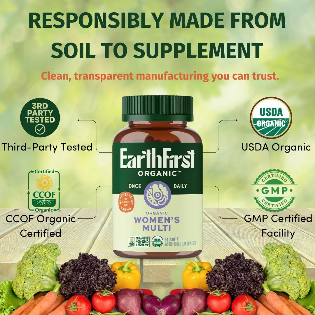 EarthFirst Organic Women’s Multi Once Daily, Women's Multivitamin, Iron, Vitamin B12 & More, 19 Vitamins from Herbs & Superfoods, 30 Count EarthFirst Organic buy supplements canada