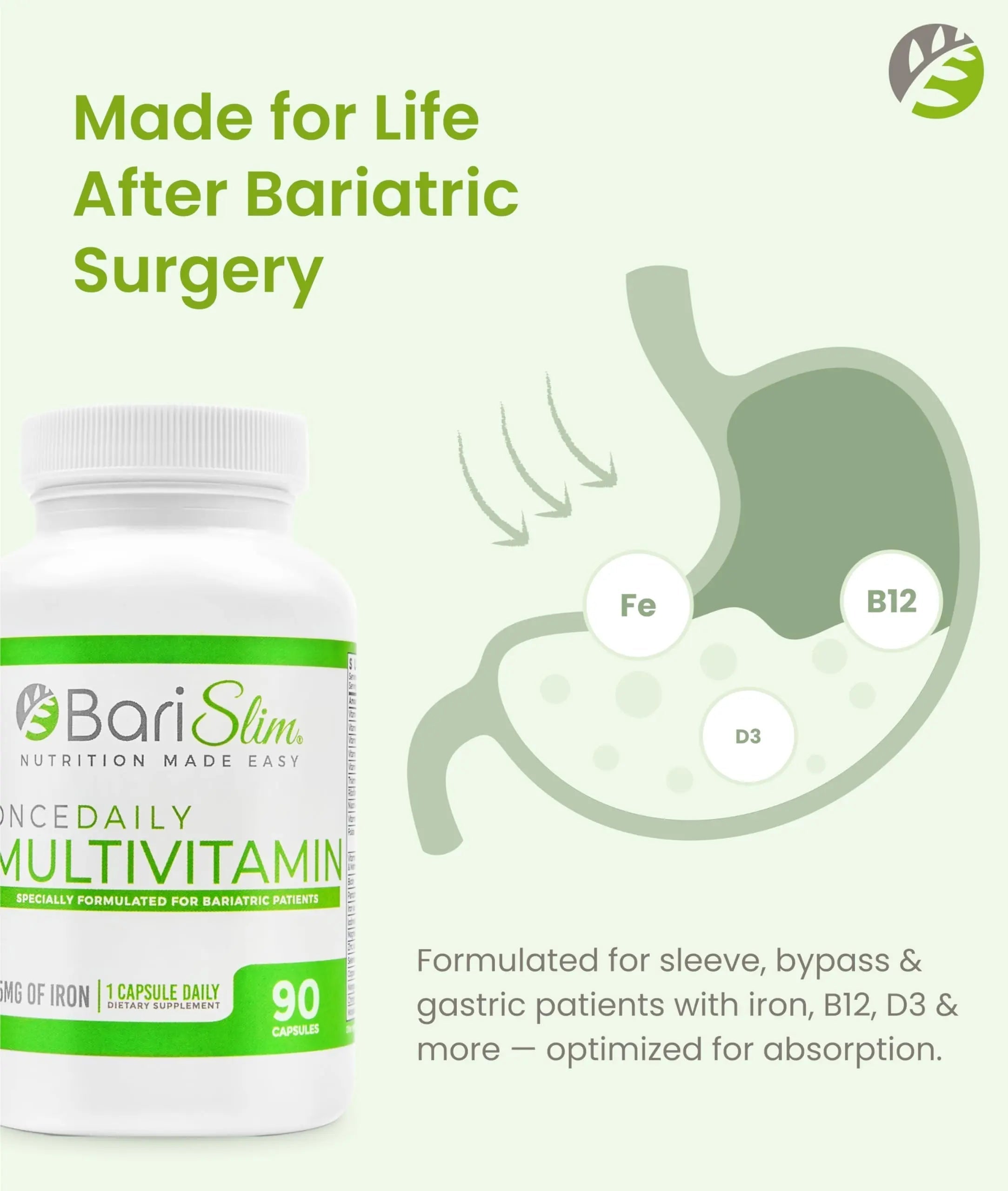 BariSlim Once Daily Bariatric Multivitamin Capsule - 45mg of Iron - Bariatric Vitamin & Supplement for Post Bariatric Surgery Including Gastric Bypass & Gastric Sleeve | 90 Day Supply BariSlim buy supplements canada