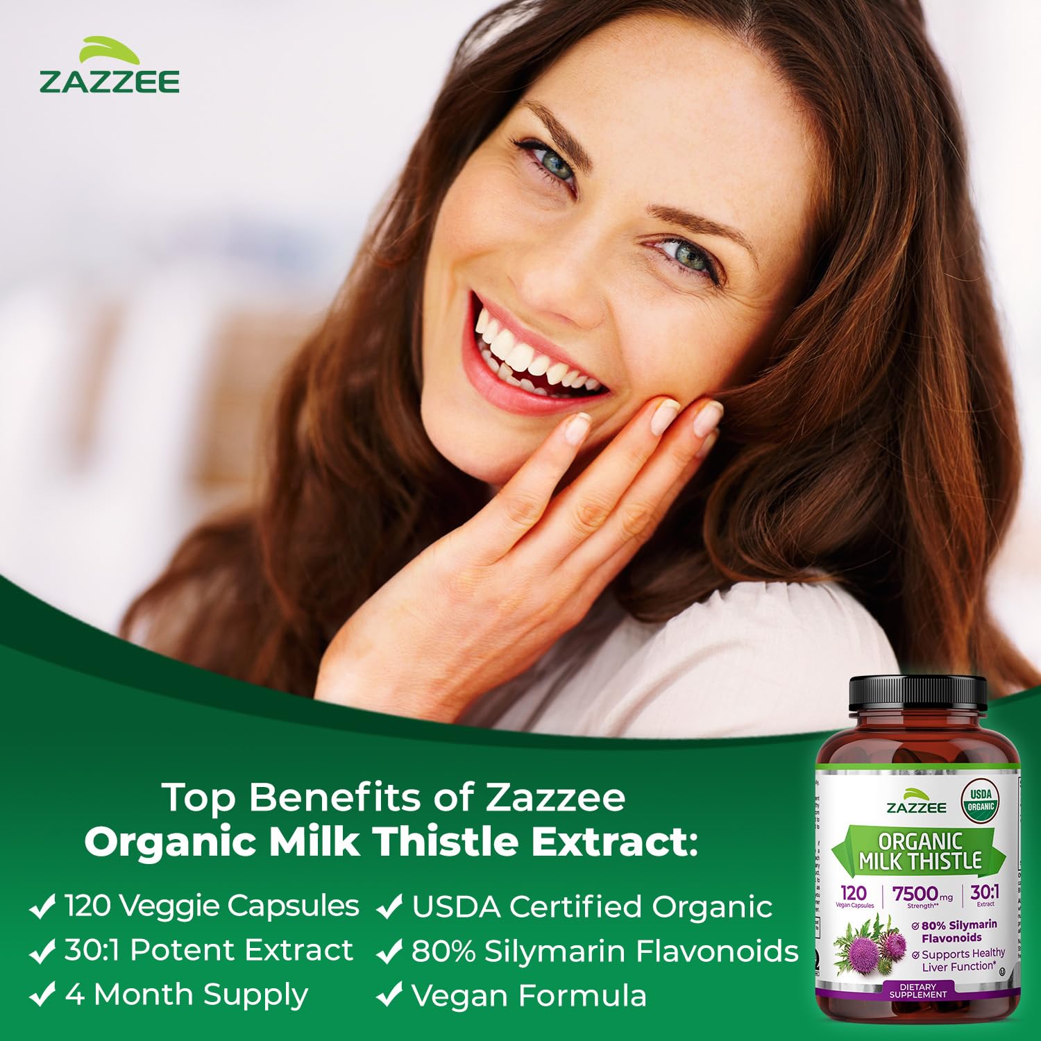 Zazzee USDA Organic Milk Thistle 30:1 Extract, 80% Silymarin, 120 Vegan Capsules, 4 Month Supply, Certified Kosher, High Potency Liver & Antioxidant Support Zazzee buy supplements canada