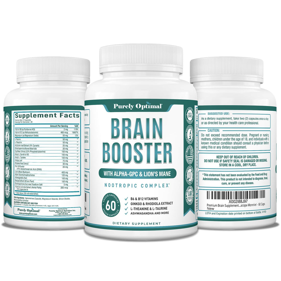 Purely Optimal Brain Booster Nootropic Supplement – Brain Support for Memory, Focus, Clarity, Jitter-Free Energy for Adults, Seniors– with Ginkgo Biloba, Alpha GPC, Lion’s Mane – 60 Capsules Purely Optimal buy supplements canada