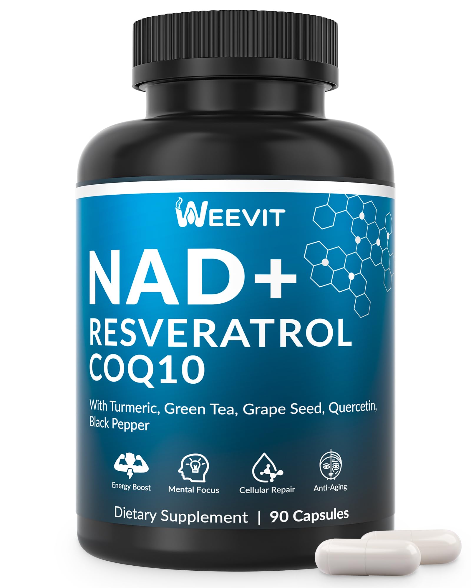 WEEVIT NAD+ Resveratrol Supplement with COQ10, Quercetin, Turmeric, NAD+ Supplement for Men and Women - Energy, Focus & Anti-Aging Support - Gluten Free, Non-GMO WEEVIT buy supplements canada