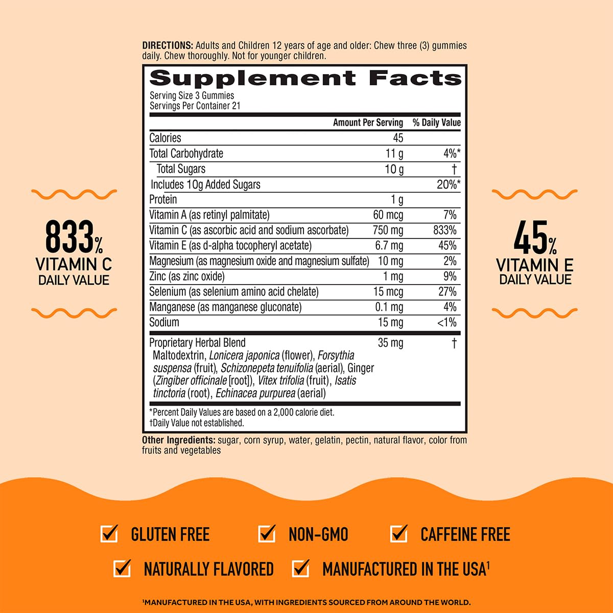 Airborne 750mg Vitamin C Immune Support Supplement Gummies for Adults, Assorted Fruit Flavor, Gluten Free Crafted Blend with Powerful Antioxidants Vitamins A C & E, 42 Gummies (2 Pack) Airborne buy supplements canada