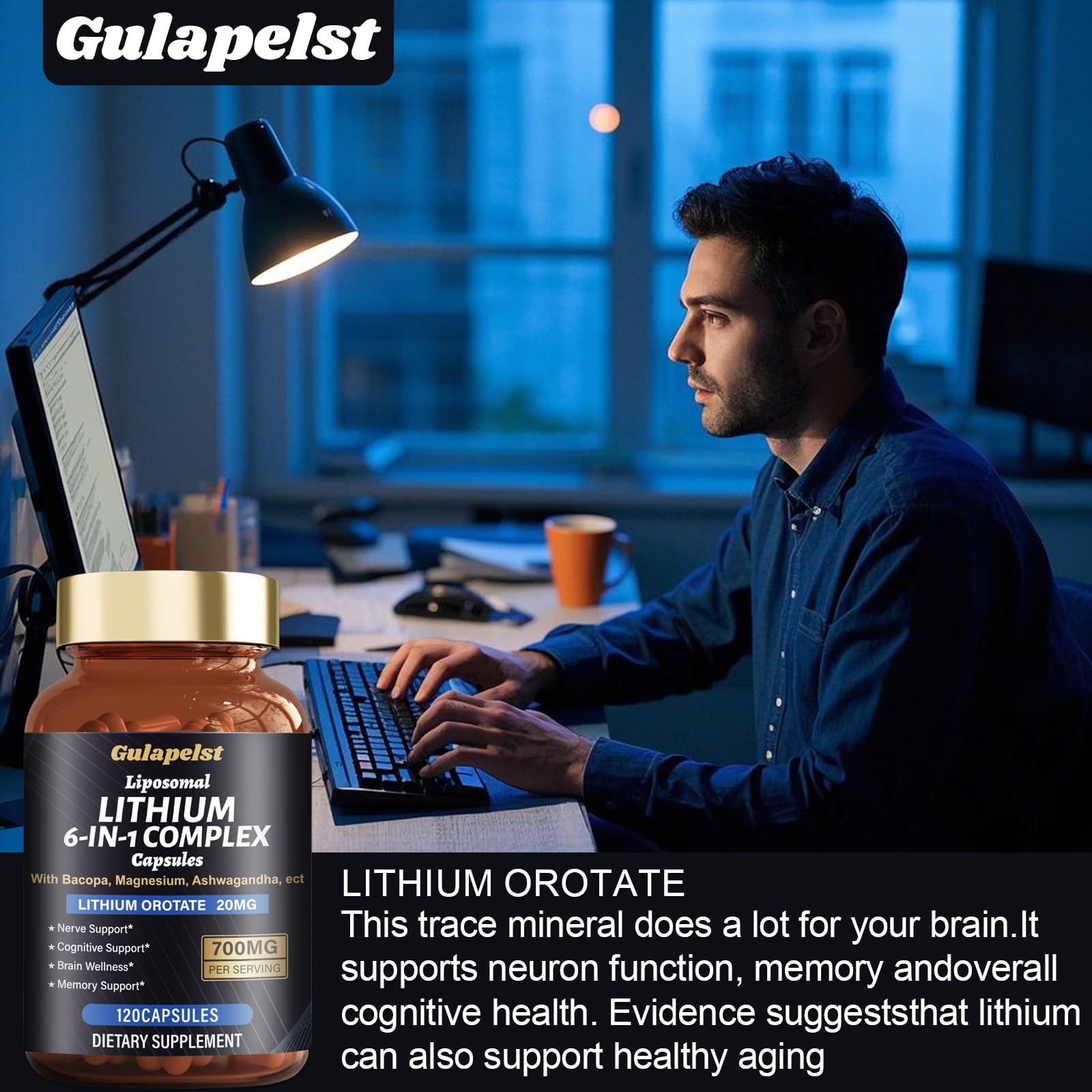 Lisopomal Lithium Orotate Complex Capsules, Lithium Orotate 20 mg, Magnesium Glycinate & Ashwagandha, Brain Health Supplements for Cognitive, Mood & Memory Gulapelst buy supplements canada