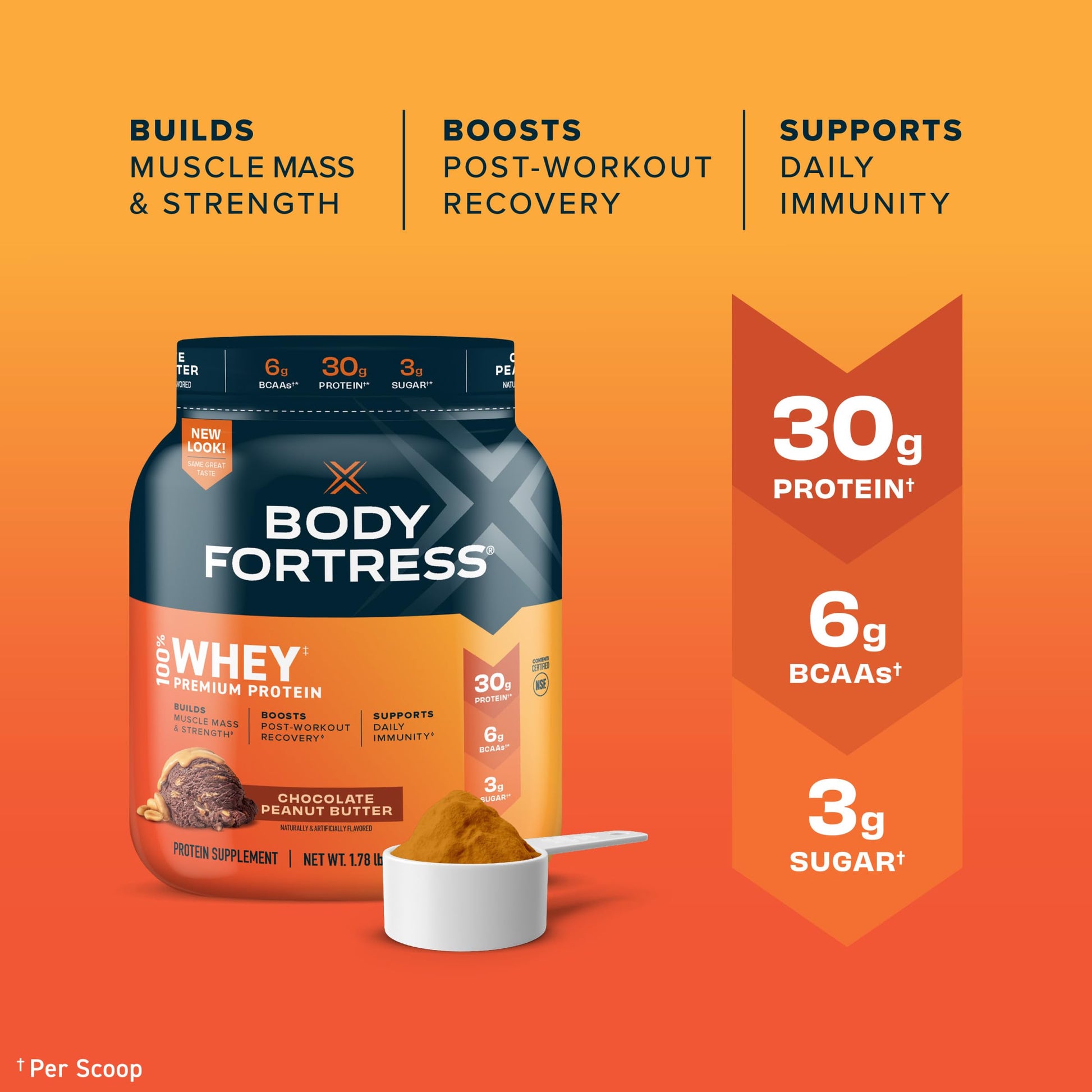 Body Fortress 100% Whey, Premium Protein Powder, Chocolate Peanut Butter, 1.78lbs Body Fortress buy supplements canada