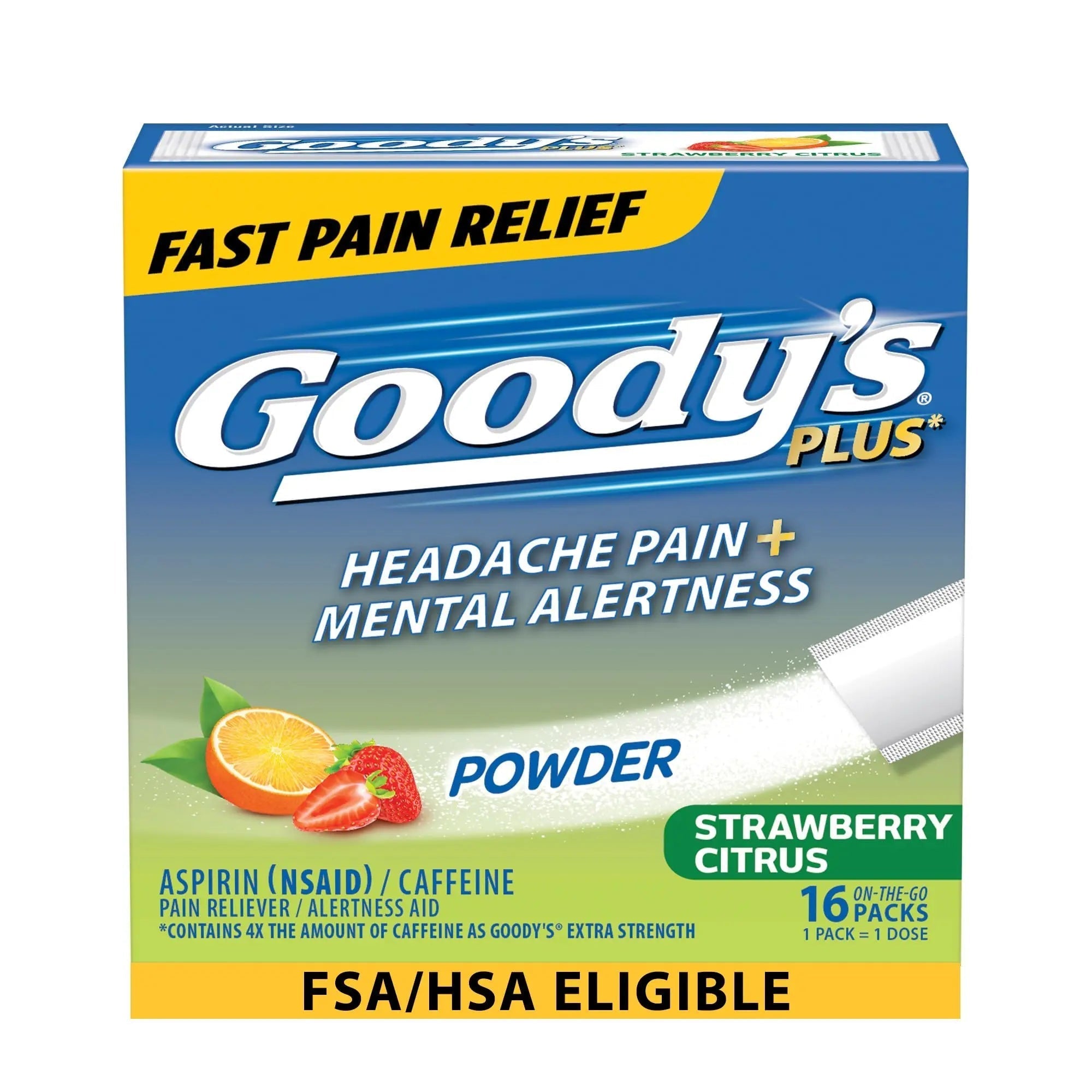 Goody’s Headache Relief Plus Mental Alertness Powder, with Aspirin and Caffeine, Strawberry Citrus Flavor, 16 Count Goody's buy supplements canada