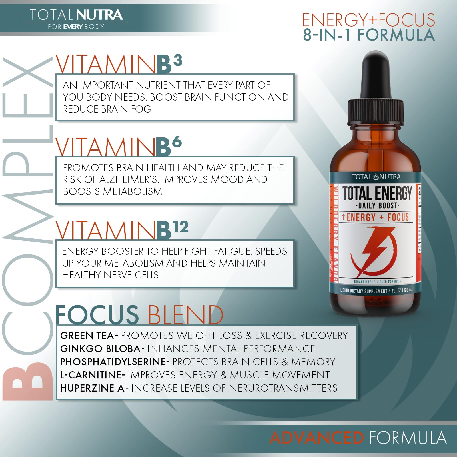 Extra Strength Vitamin B Complex Drops- B Vitamins B12, B6, B3- Vegan and Non GMO Total Nutra buy supplements canada