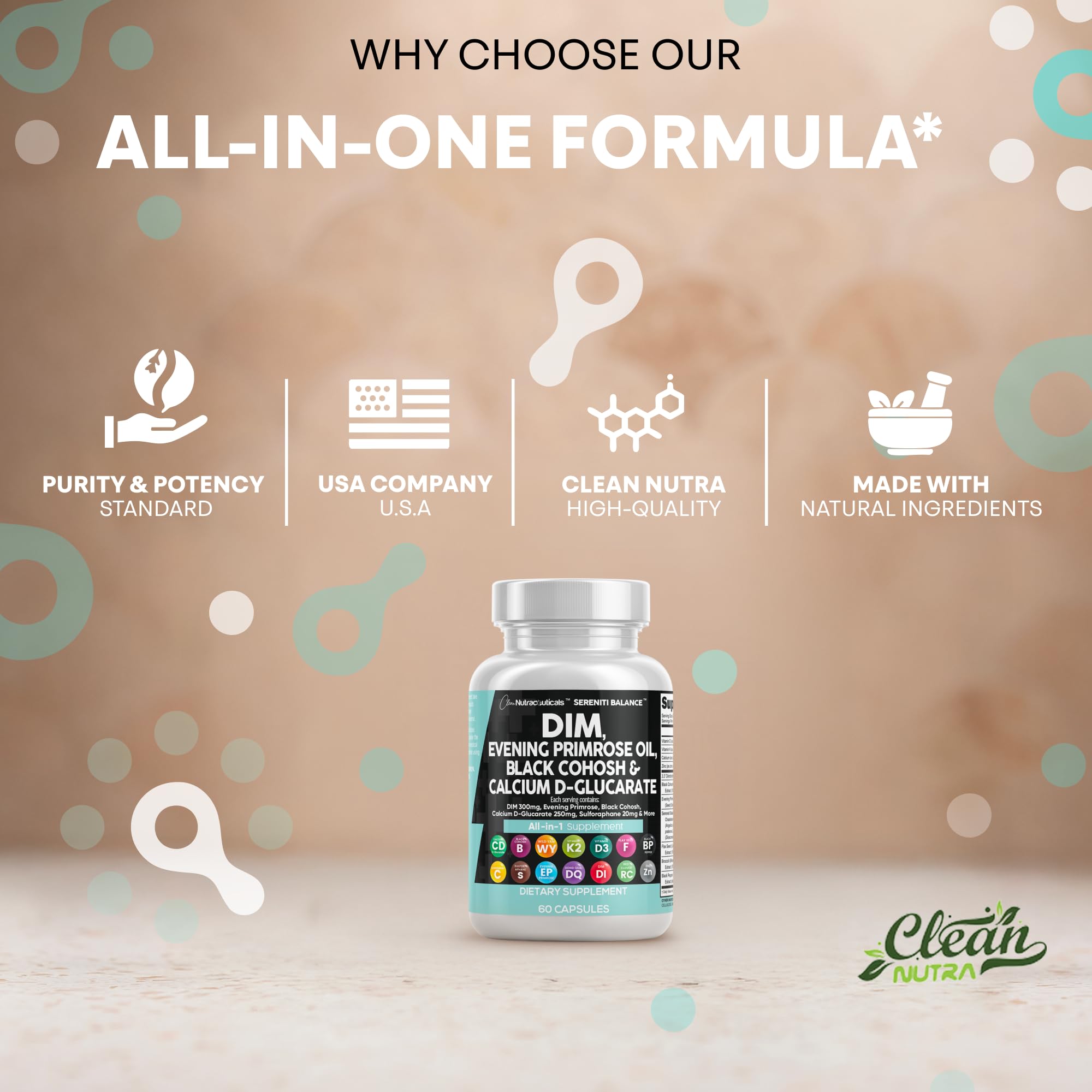 Clean Nutraceuticals DIM Evening Primrose Black Cohosh Calcium D-Glucarate Sulforaphane Flax Seed Extract - Hormonal Support Vitamins for Women with Dong Quai - 60 Caps Clean Nutraceuticals buy supplements canada