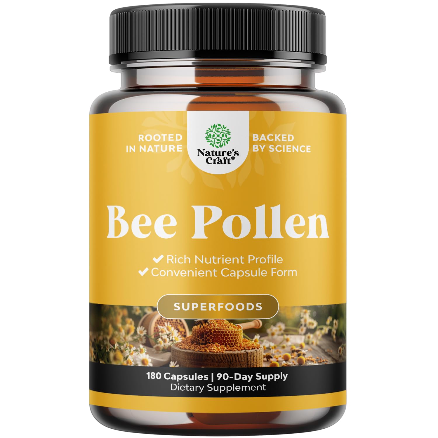 Bee Pollen Pills for Breast Growth 180 Ct - Bee Pollen Supplement 1000mg Serving with Naturally Occurring B Vitamins Minerals & Enzymes - Breast Support Supplement - Vegetarian Non-GMO & Gluten Free Natures Craft buy supplements canada