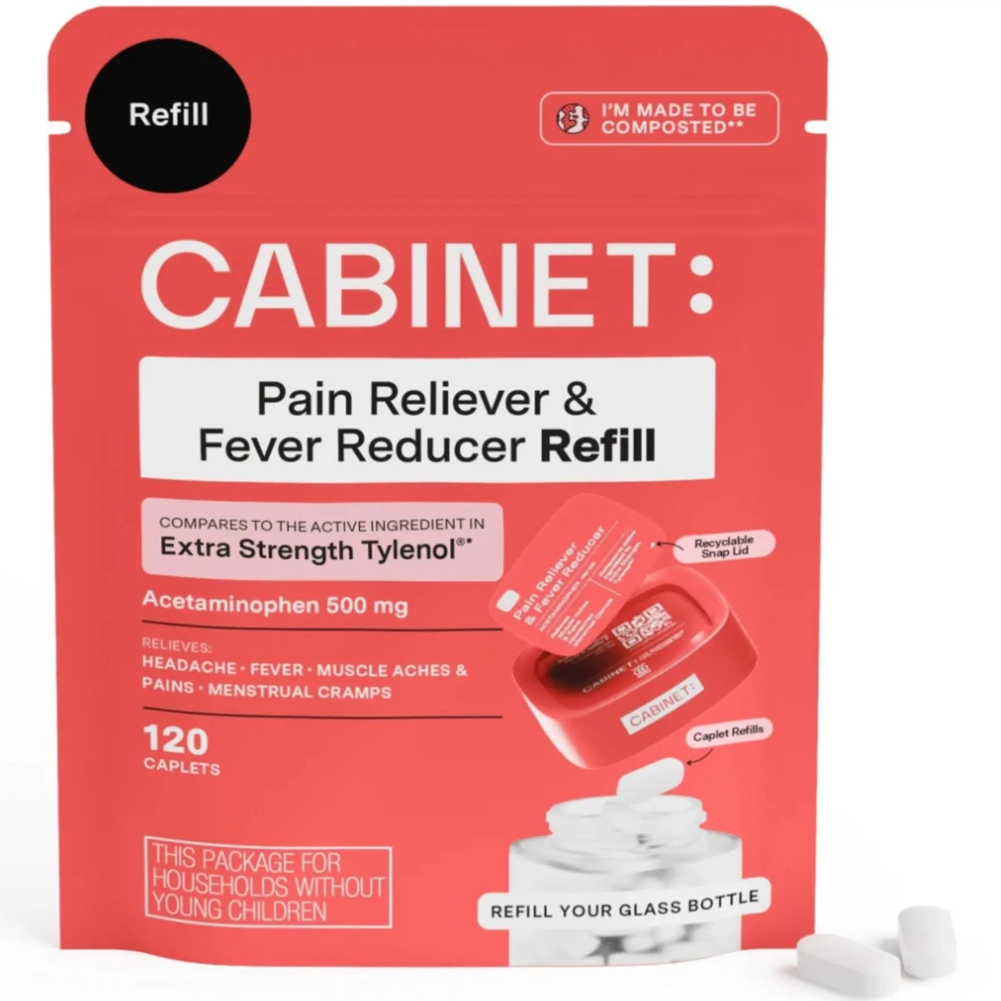 Cabinet: 500mg Acetaminophen for Headache Relief, Toothaches, Sore Throat, and Fever Reducer, 120 Tablets (Refill Pouch) Cabinet: buy supplements canada