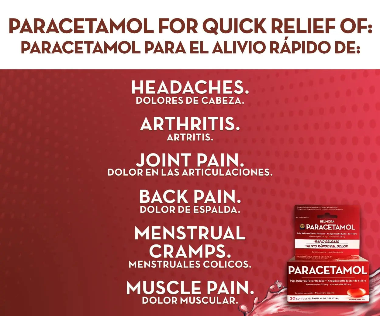 Belmora Paracetamol Acetaminophen 325mg 20 Softgels for Pain Relief, Liquid Filled Capsules for Rapid Release, Fever Reducer for Adults Extra Strength Belmora paracetamol buy supplements canada