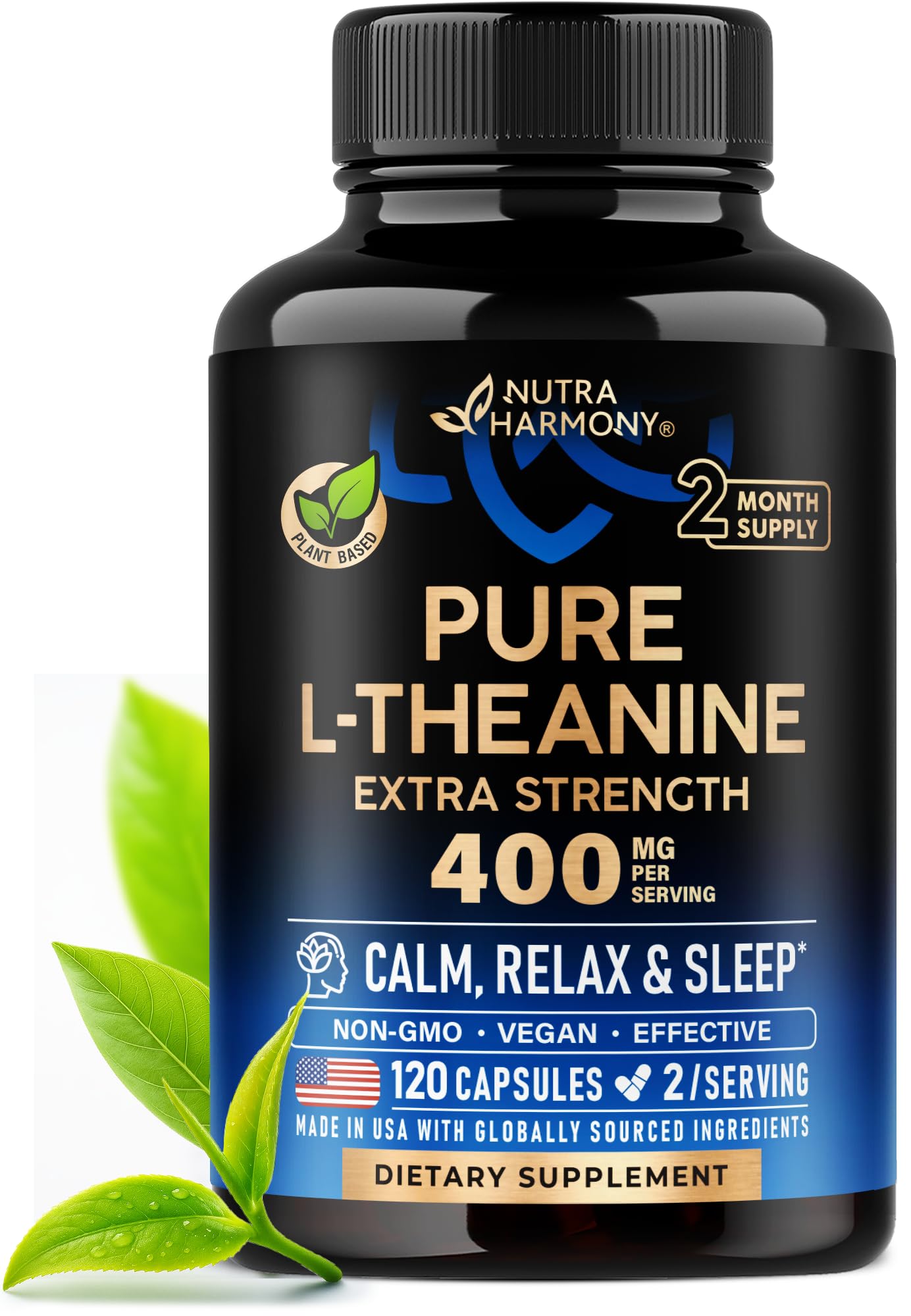L Theanine 400 mg | L-Theanine Stress Relief | Extra Strength Supplement | Made in USA | Relaxation, Sleep & Calm Support | For Men & Women | Plant Based NUTRAHARMONY buy supplements canada