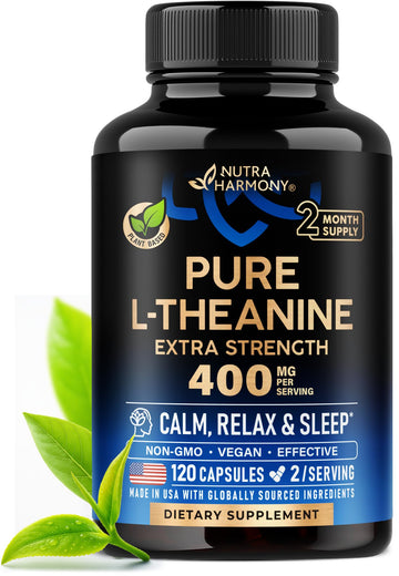 L Theanine 400 mg | L-Theanine Stress Relief | Extra Strength Supplement | Made in USA | Relaxation, Sleep & Calm Support | For Men & Women | Plant Based NUTRAHARMONY buy supplements canada
