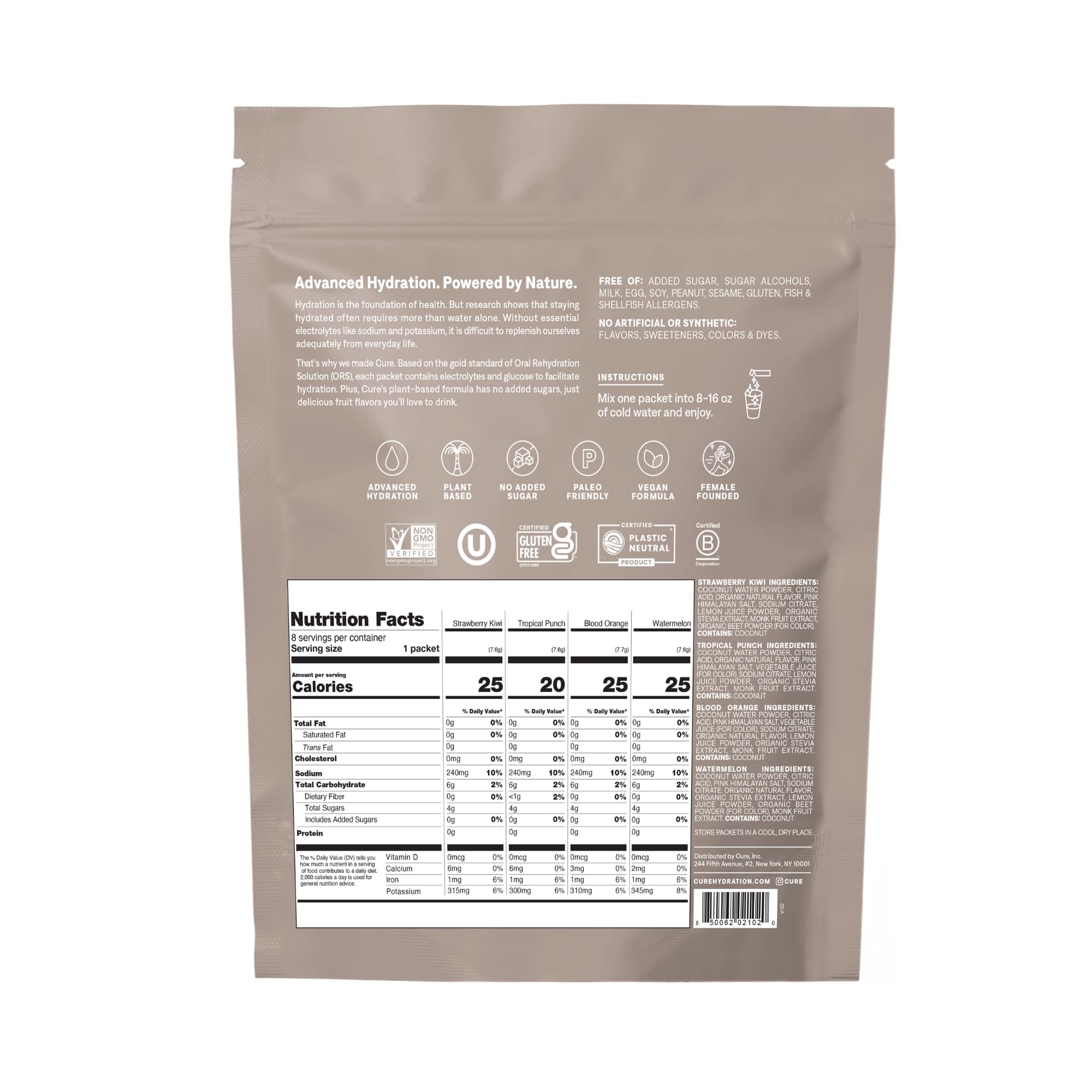 Cure Hydration | Plant-Based Electrolyte Drink Mix | No Added Sugar | FSA-HSA | Dehydration Relief Powder Made with Coconut Water | Non-GMO | Vegan Cure Hydration buy supplements canada