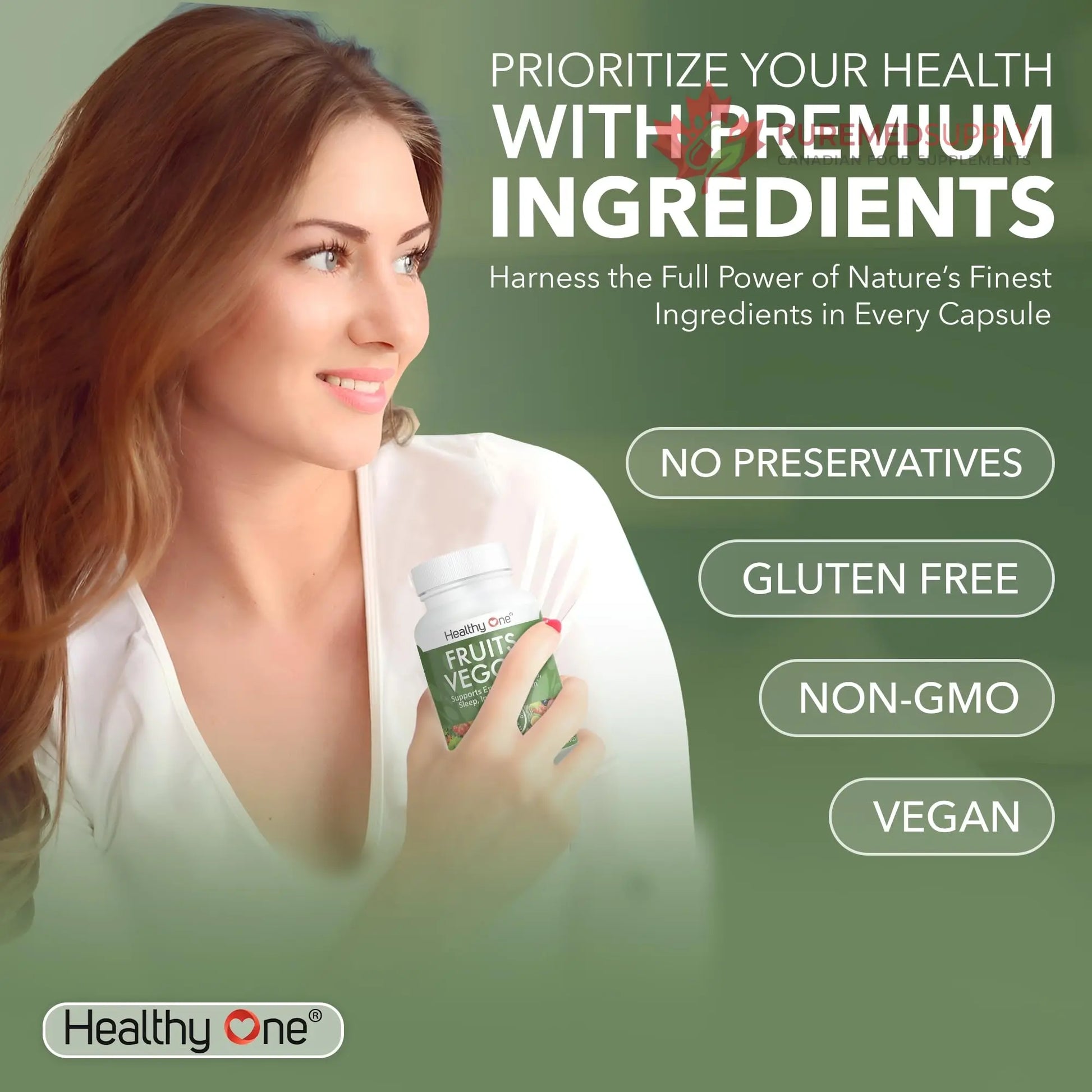 Fruits & Veggies Formula - 27 Premium Whole Foods - Organic Ingredients - Equals 3 Servings of Fruits & Vegetables - Improve Energy, Focus & Immune Function - Fiber - Antioxidants - 120ct (60 Serv) Healthy One buy supplements canada
