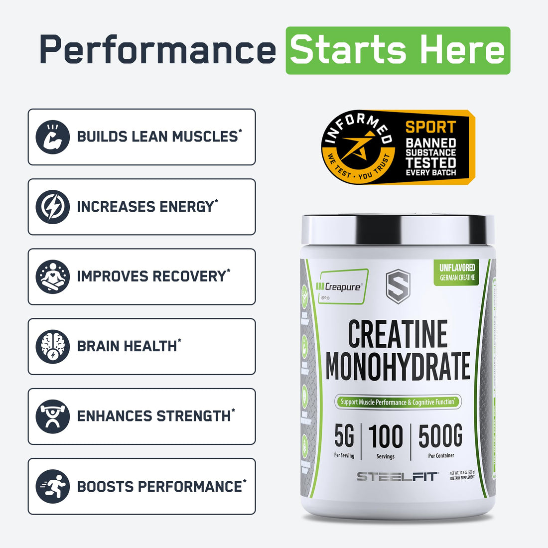 SteelFit Creapure Creatine Monohydrate Powder, Unflavored - German Micronized Creatine Powder for Men & Women - Gym Workout Nutritional Supplements for Muscle Gain SteelFit buy supplements canada