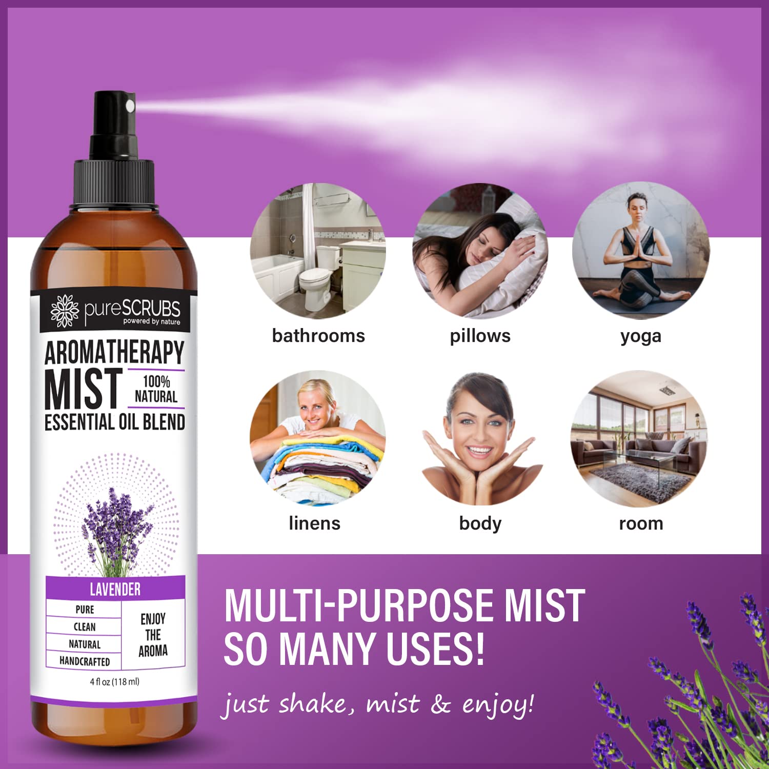 Shake, Mist & Enjoy - pureSCRUBS Premium Lavender Aromatherapy Spray Mist for Room, Body, Linens pureSCRUBS buy supplements canada