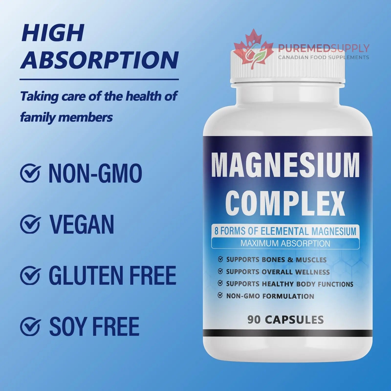Magnesium Complex Supplement - 8 Elemental Magnesium 1000mg - Glycinate, Citrate, Malate, Taurate Chelated | Easy Absorption, Energy Support | Vegan Non-GMO, 90 Capsules (1pc) KFUKFU buy supplements canada