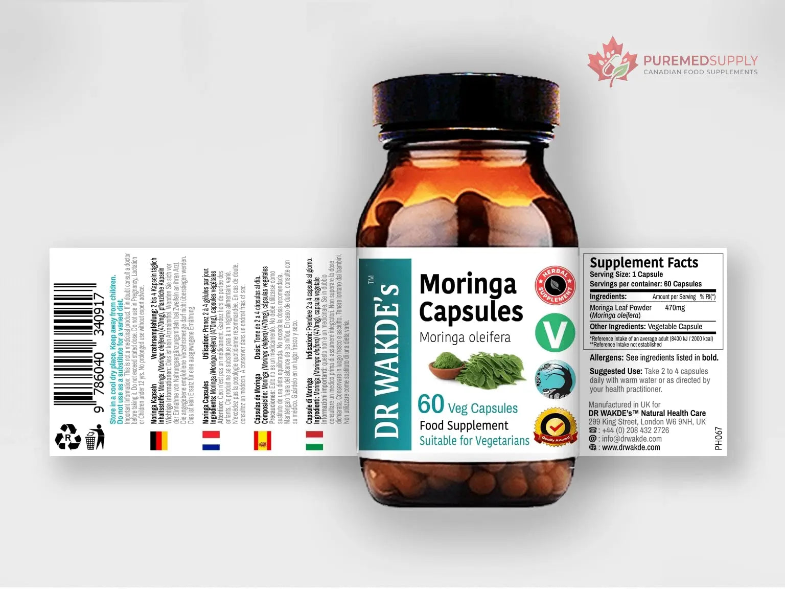 DR WAKDE'S Moringa Capsules (Moringa oleifera, 60 Veg Caps, Plant-Based Supplement, Ayurvedic Herb, All Natural, Vegan) DR WAKDE's buy supplements canada