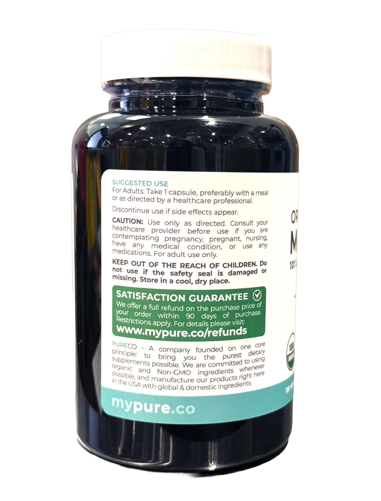 USDA Organic Moringa Capsules - High Potency Organic Moringa 500mg Extract 10:1 Per 1 Capsule Serving - Nutrient Dense Green Superfood Antioxidant PURE CO buy supplements canada