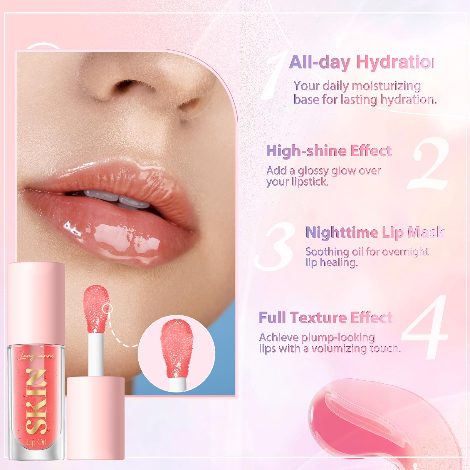 LANGMANNI Moisturizing Lip Oil,No-Sticky Lip Gloss Lip Balm Lip Care,Fruit Flavoured Lip Oil For Dry Lip's Moisturizing Hydrating And Nourishing ((Strawberry)) LANGMANNI buy supplements canada