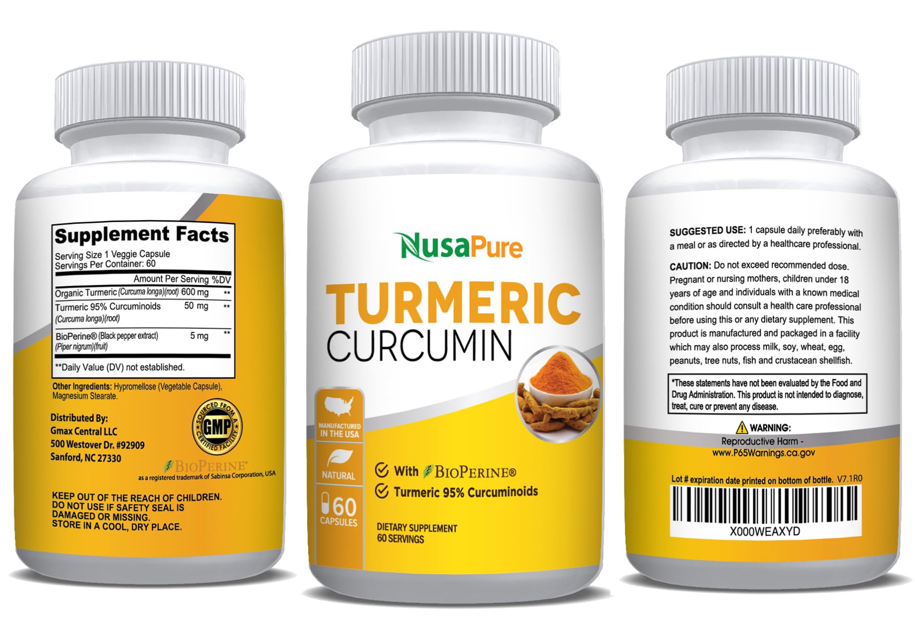 NusaPure Turmeric Curcumin 600 mg 60 Capsules Turmeric 95% Curcuminoids Dietary Supplement NusaPure buy supplements canada