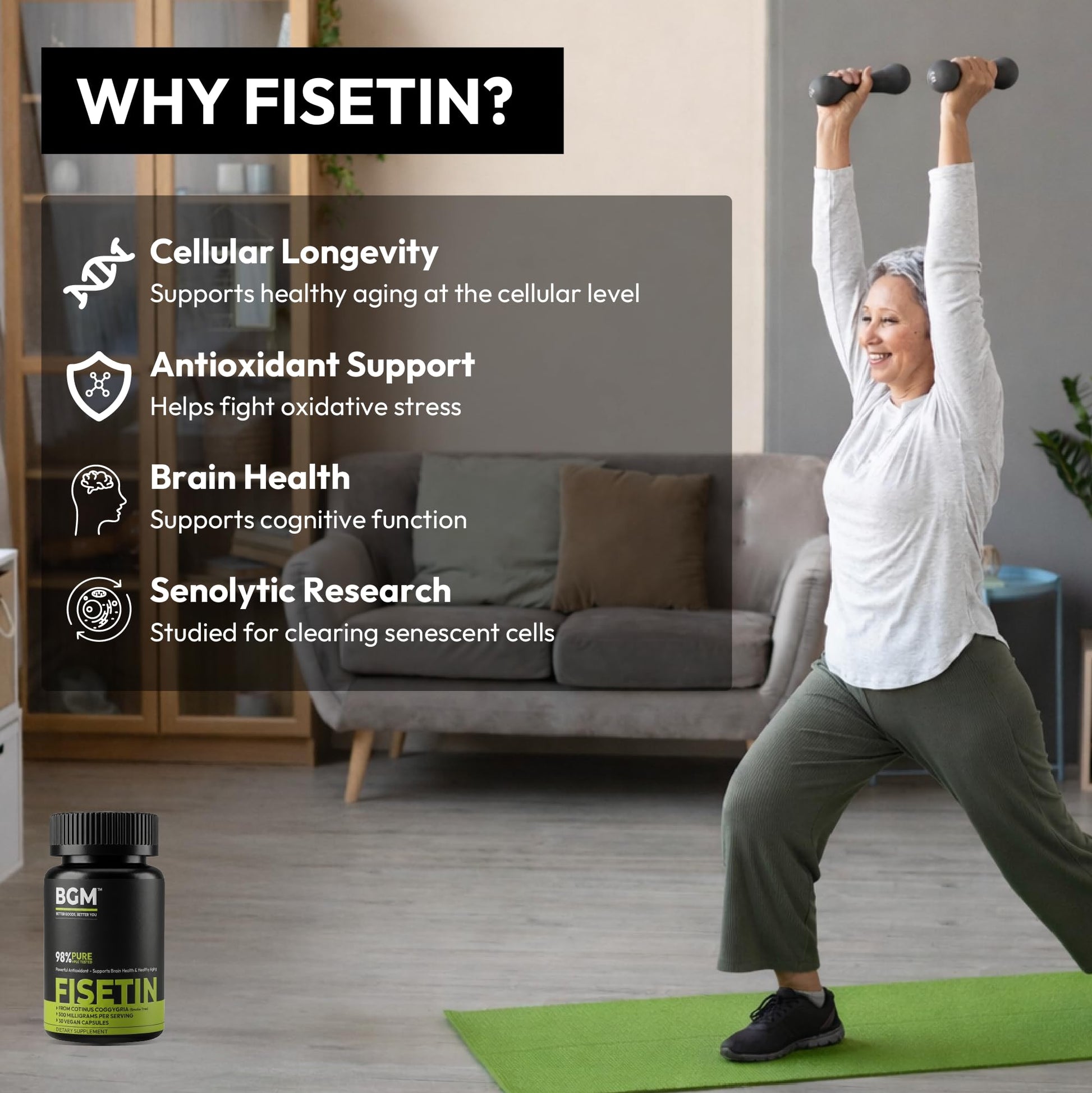 BGM Fisetin 500mg Supplement | Smoke Tree Extract (Cotinus coggygria) | 98% Pure Senolytic Antioxidant | Vegan Capsules | Supports Brain Health & Healthy Aging BGM Better Goods, Better You buy supplements canada