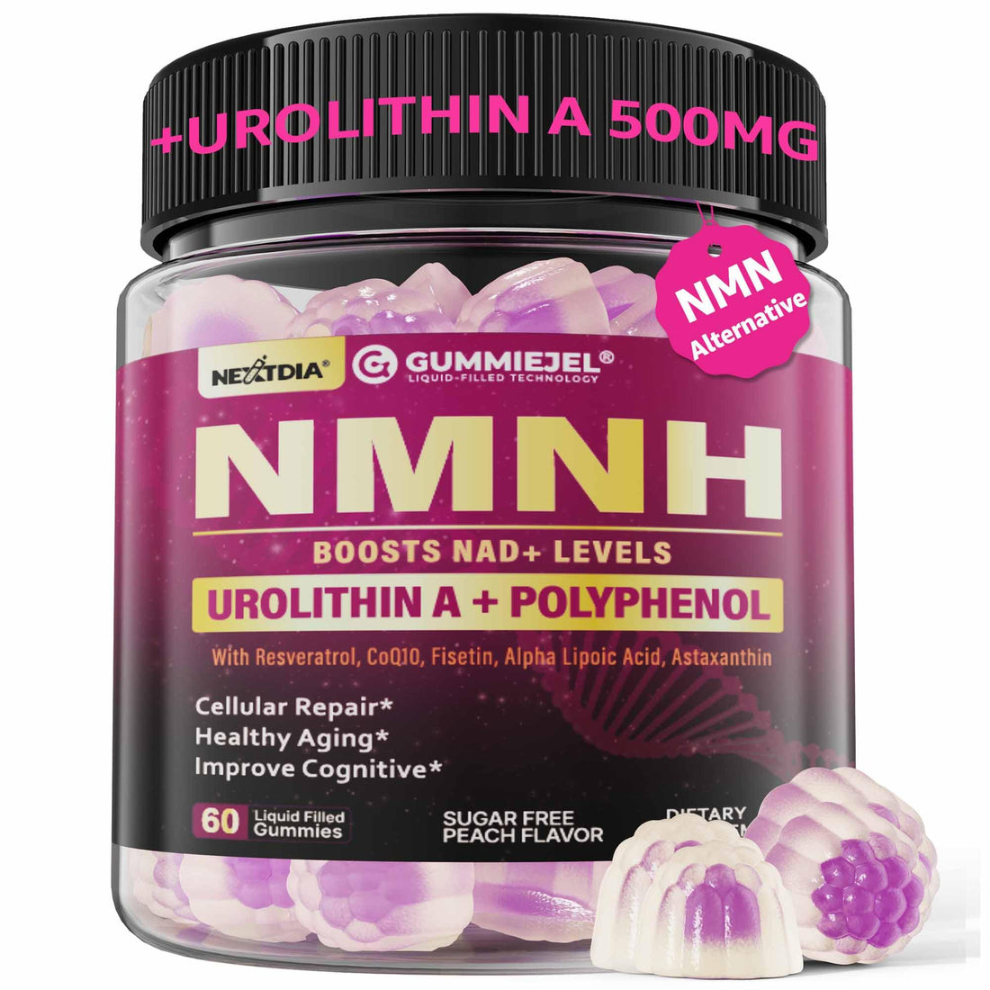 NMNH Gummies 300MG for Longevity with Urolithin A, Polyphenol Blend, Resveratrol, NAD+ Supplement for Women & Men Boost NAD+ Levels, Optimized Aging, Cell, DNA Repair, Energy, Focus, Sugar Free, 60cts Nextdia buy supplements canada