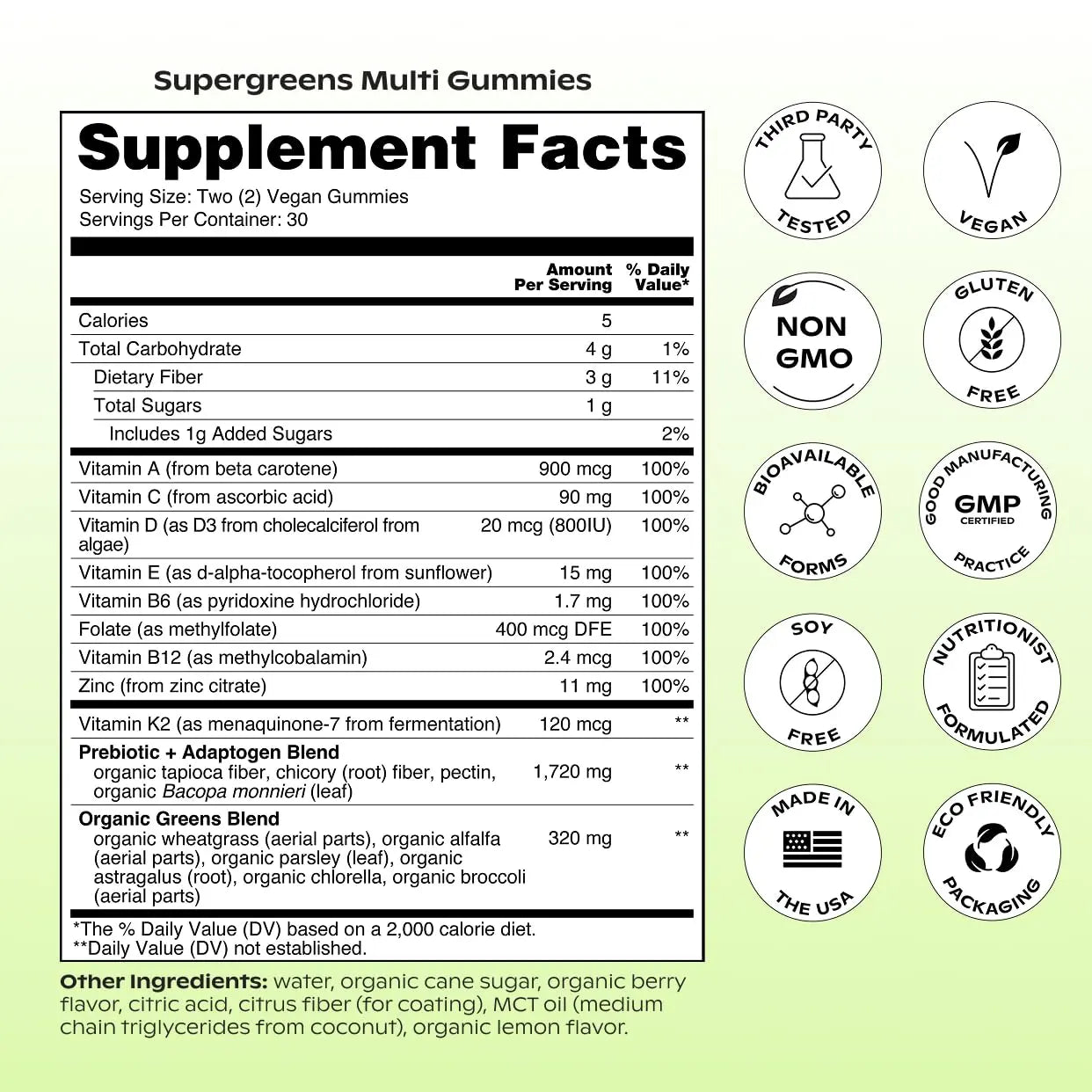 wholier Supergreens Multi Gummies, Daily Greens with Prebiotics, Fiber, Adaptogens, Plant-Based Multivitamin with 9 Essential Vitamins wholier buy supplements canada