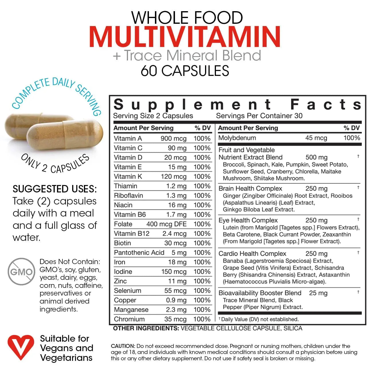 Silver Fern Whole Food Daily Multi Vitamin w/Trace Mineral Blend Supplement - 2 Bottles - 60 Vegicaps Each - 60 Day Supply Silver Fern buy supplements canada