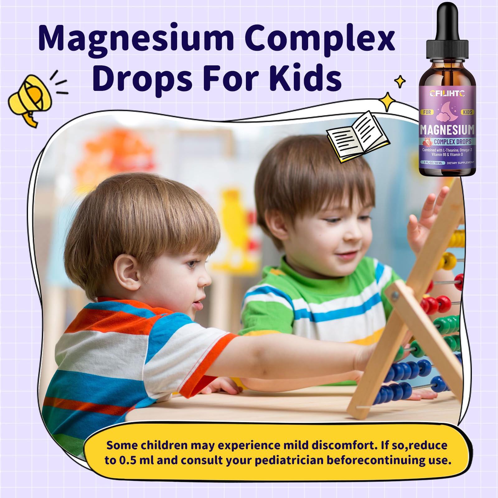 Kids Magnesium Liquid Drops-Magnesium Glycinate Liquid for Kids Supplement-w/L-theanine, Omega-3, Vitamin B6, D3 - for Sleep, Relaxation, Brain, Bones - 4 Fl Oz Children's Calm CFILIHTC buy supplements canada