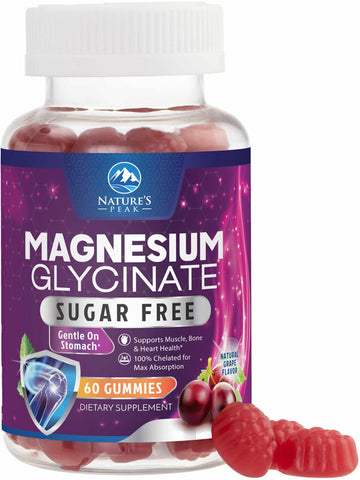 Magnesium Glycinate Gummies - Sugar Free - 100% Chelated Magnesium Gummy Supplement for Max Absorption - for Sleep Support & Heart, Muscle & Bone Health - Gentle on Stomach, Grape Flavor - 60 Gummies Nature's Peak buy supplements canada