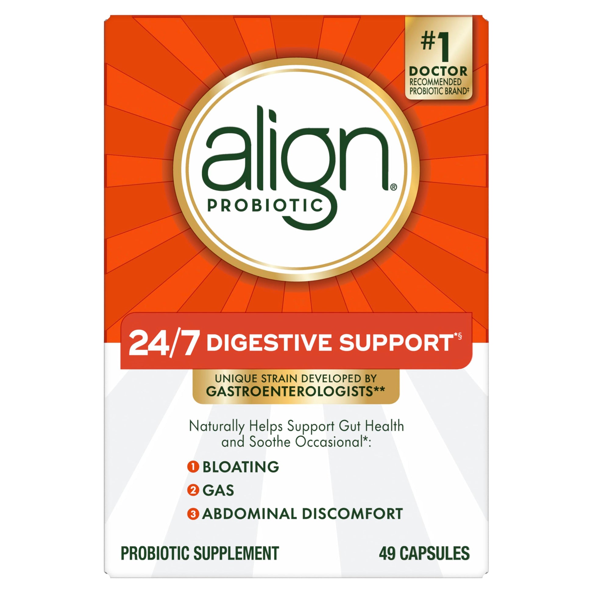 Align Probiotic, 24/7 Digestive Support*§, Probiotics for Women and Men, Probiotics for Digestive Health, Men and Womens Probiotic Capsules Help Relieve Occasional Bloating & Gas*, 49 Capsules Align buy supplements canada